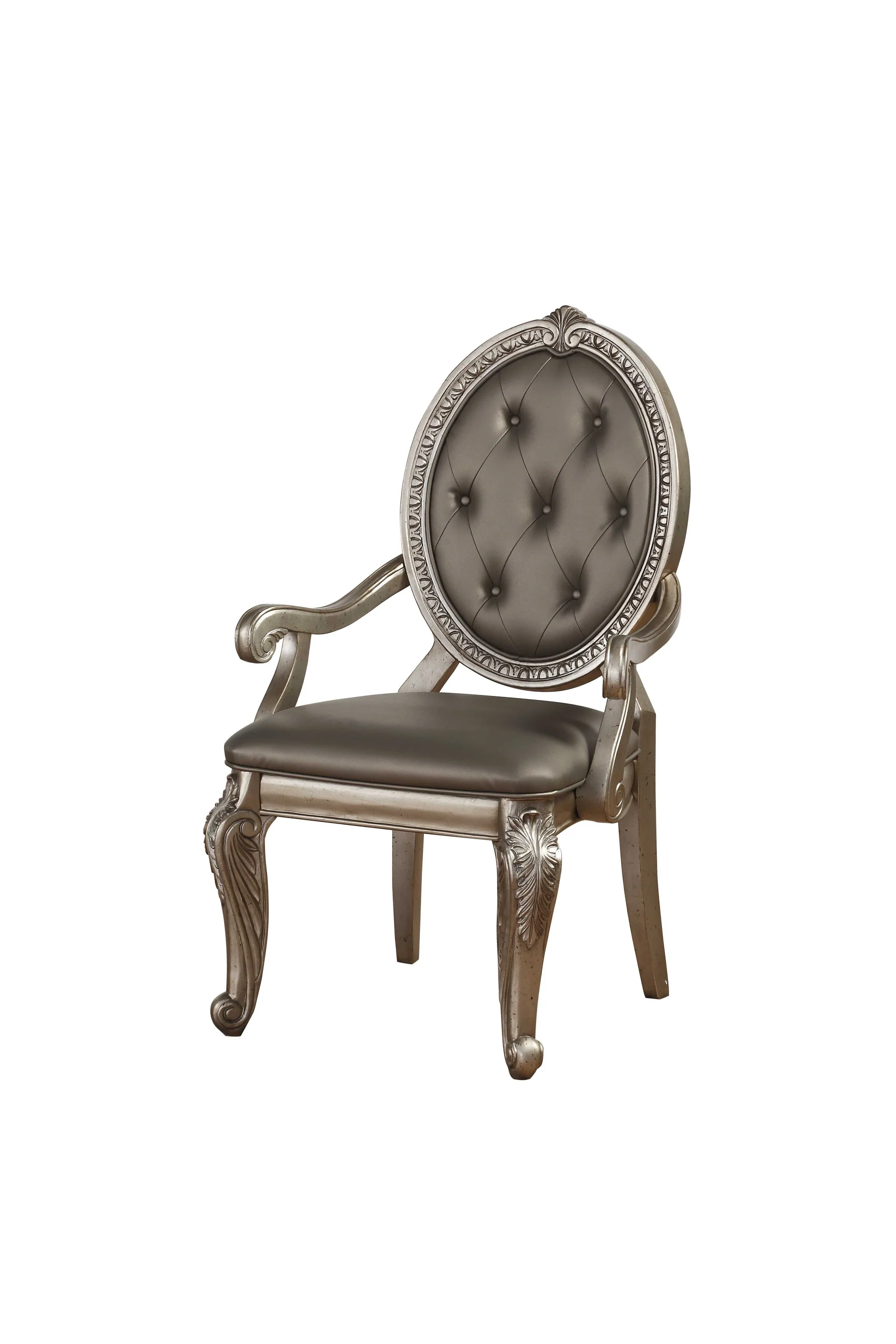 2Pc Pu Leather Antique Champagne Arm Chair By Homeroots - Image 2