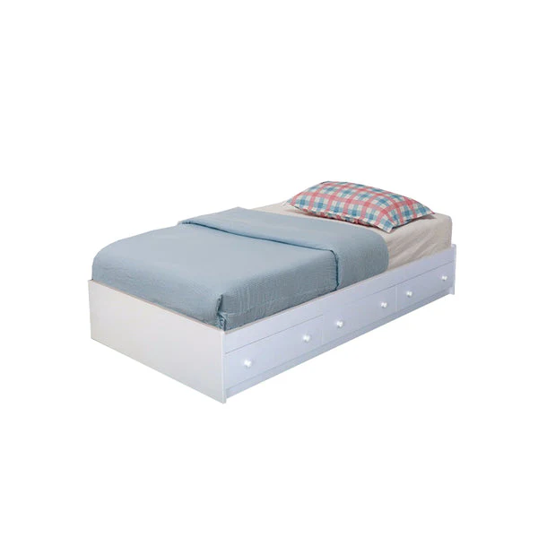 3 Drawer Contemporary Wooden Twin Chest Bed White By Benzara - Image 2