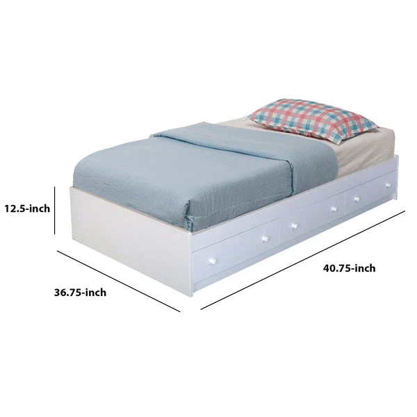 3 Drawer Contemporary Wooden Twin Chest Bed White By Benzara - Image 3