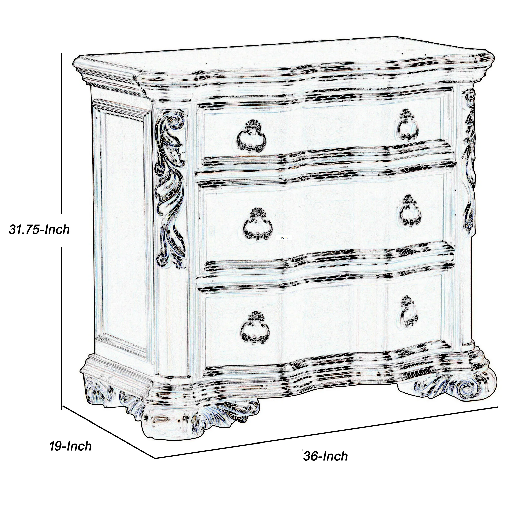 3 Drawer Nightstand With Carved Pilaster And Bracket Feet, Cherry Brown By Benzara - Image 5