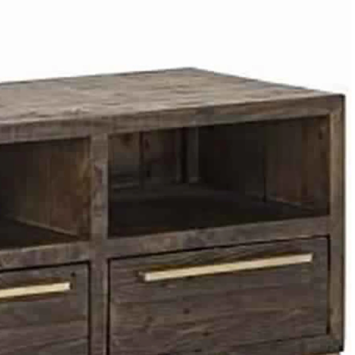 3 Drawer Tv Console With Sled Base And 3 Open Compartments, Brown And Gold By Benzara - Image 5