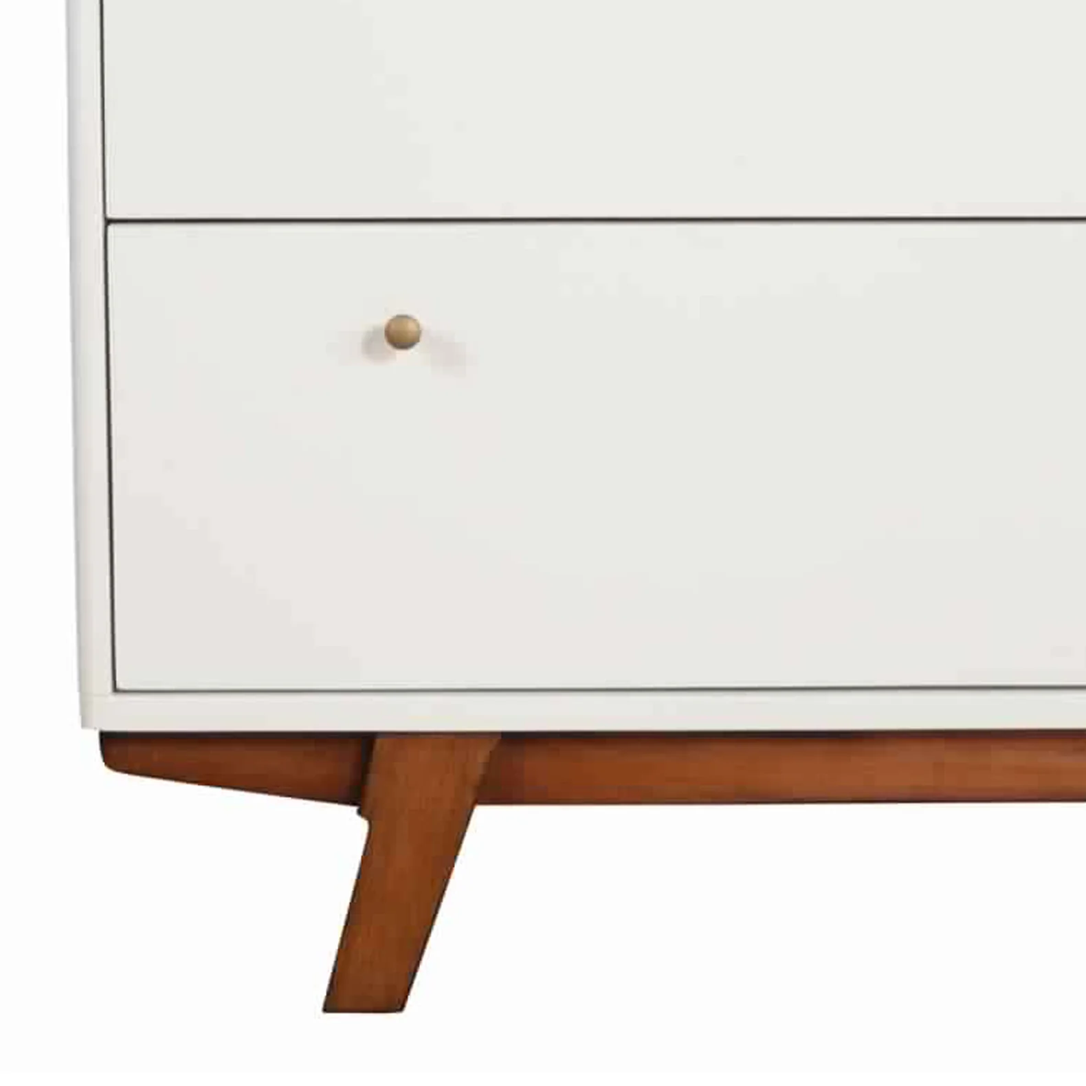 3 Drawer Wood Chest With Round Pulls And Angled Legs, Small,White And Brown By Benzara - Image 4
