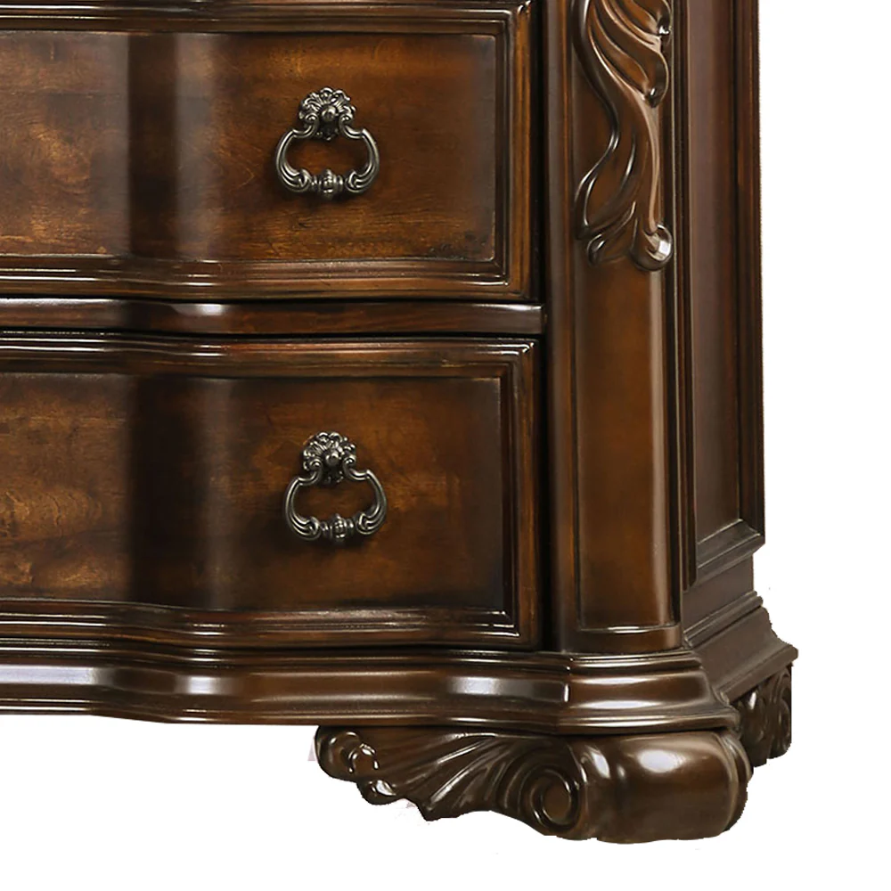 3 Drawer Wooden Nightstand with Marble Top and Scrolled Legs, Brown By Benzara - Image 4