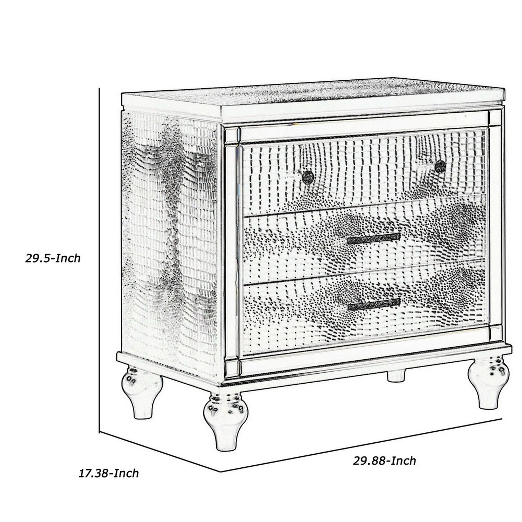 3 Drawer Wooden Nightstand With Mirror Accents And Faux Crystal Pulls,Black By Benzara - Image 5