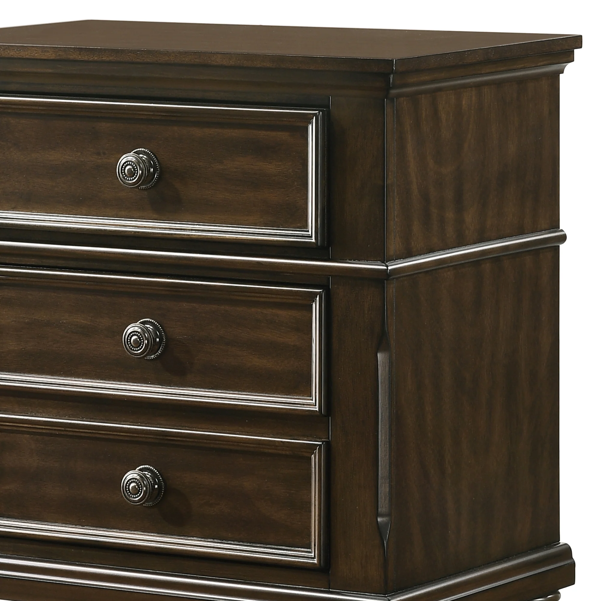 3 Drawer Wooden Nightstand With Molded Details And Metal Knobs, Brown - Bm215468 By Benzara - Image 2