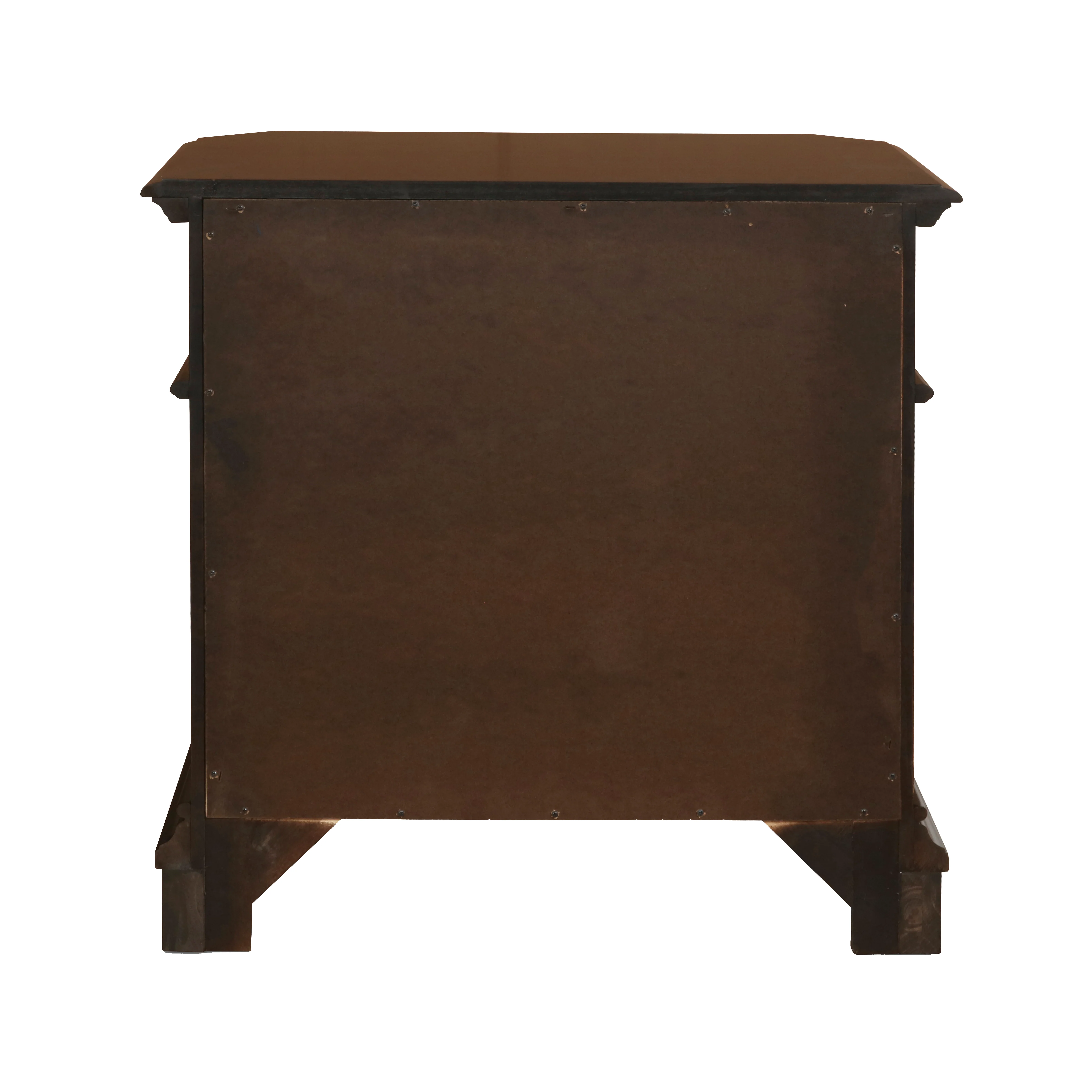 3 Drawer Wooden Nightstand with Molded Details and Metal Pulls, Brown By Benzara - Image 3