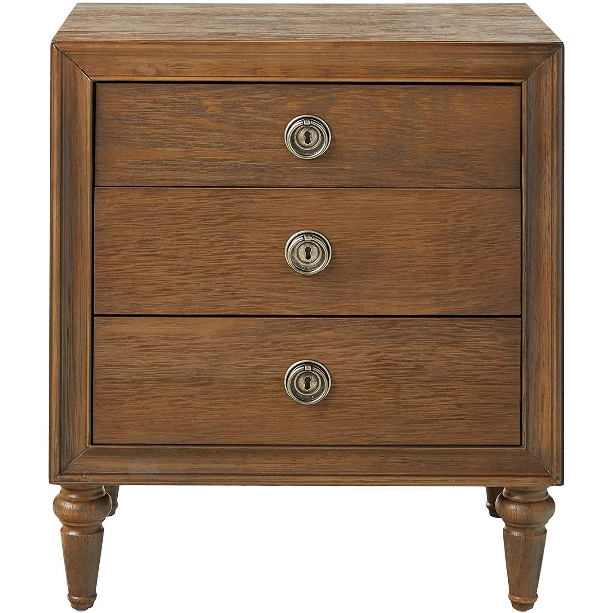 3 Drawer Wooden Nightstand With Turned Tapered Legs, Brown By Benzara - Image 5