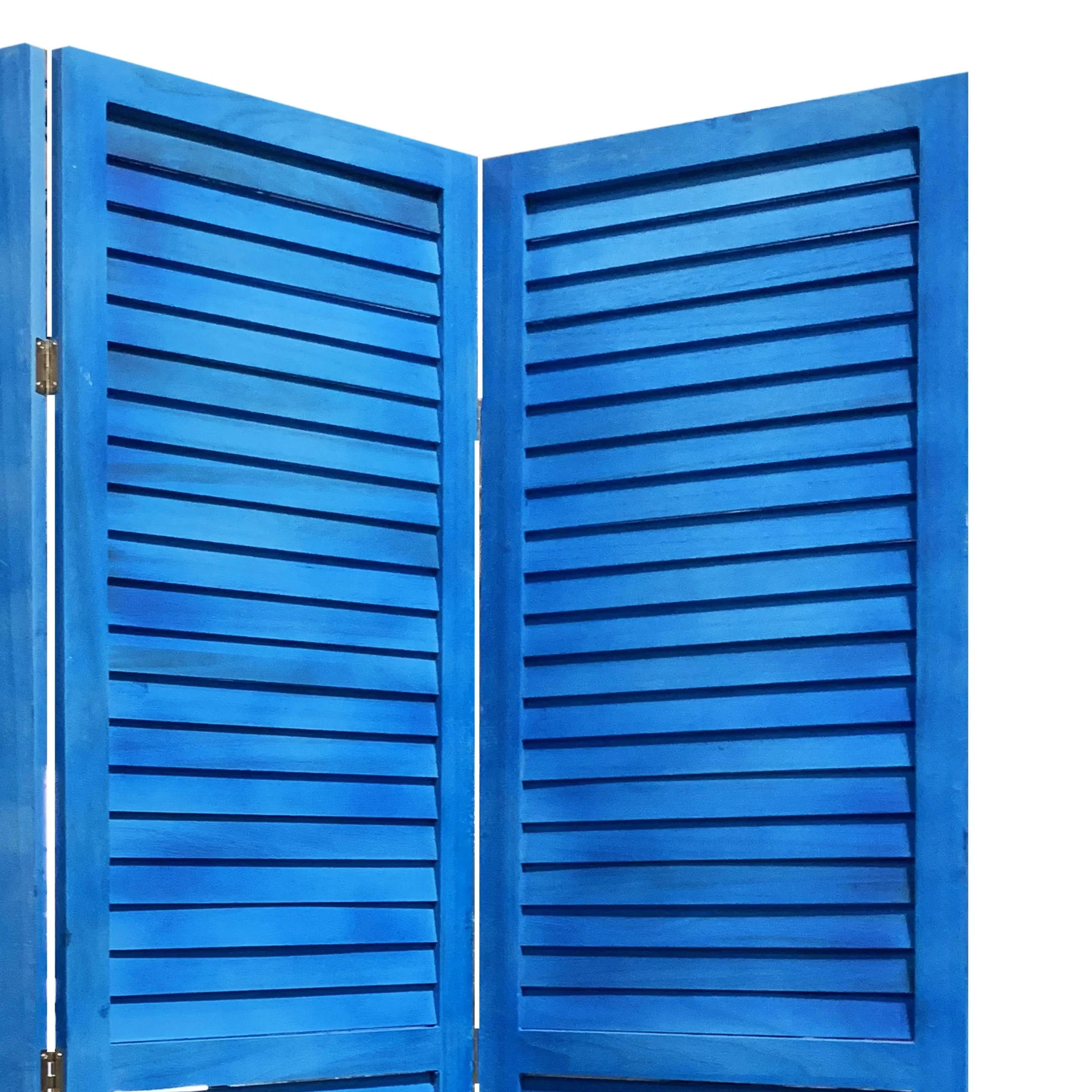 3 Panel Light Blue Shutter Screen Room Divider By Homeroots - Image 2