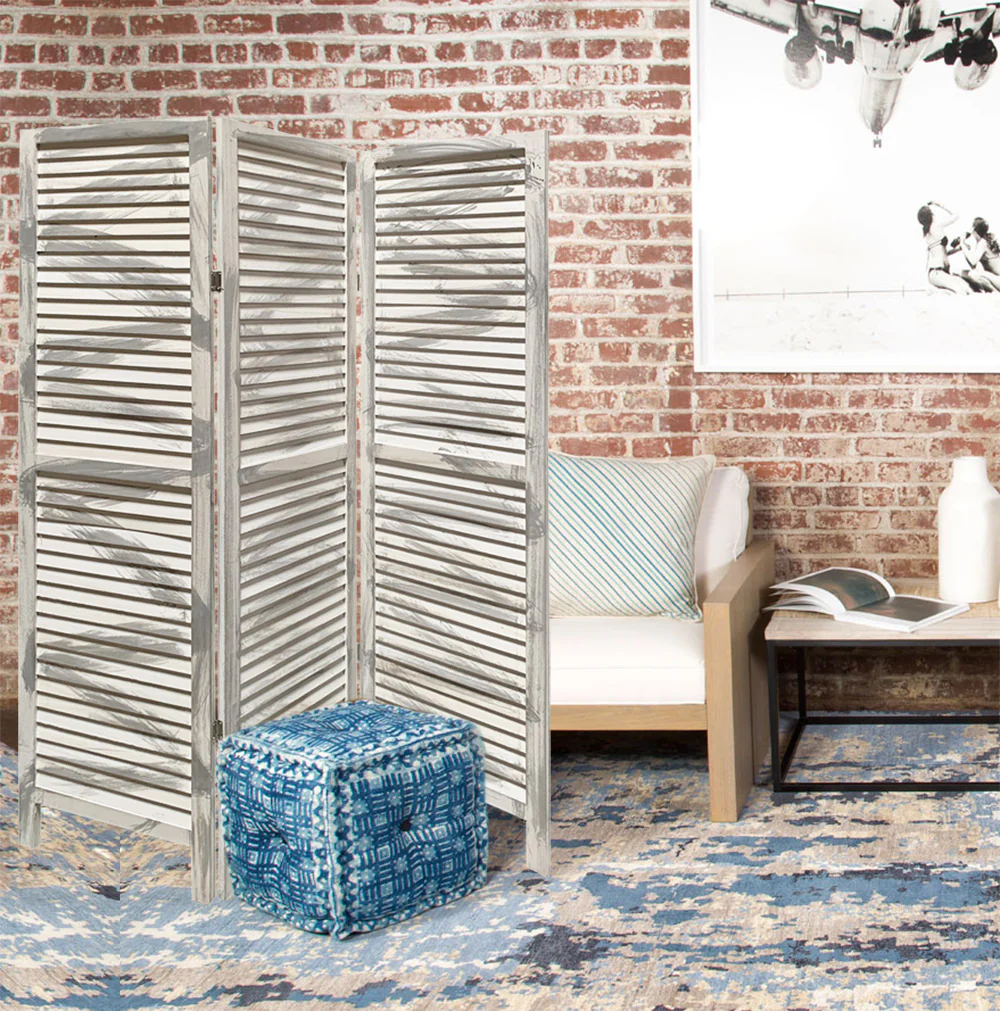 3 Panel Light Blue Shutter Screen Room Divider By Homeroots - Image 20