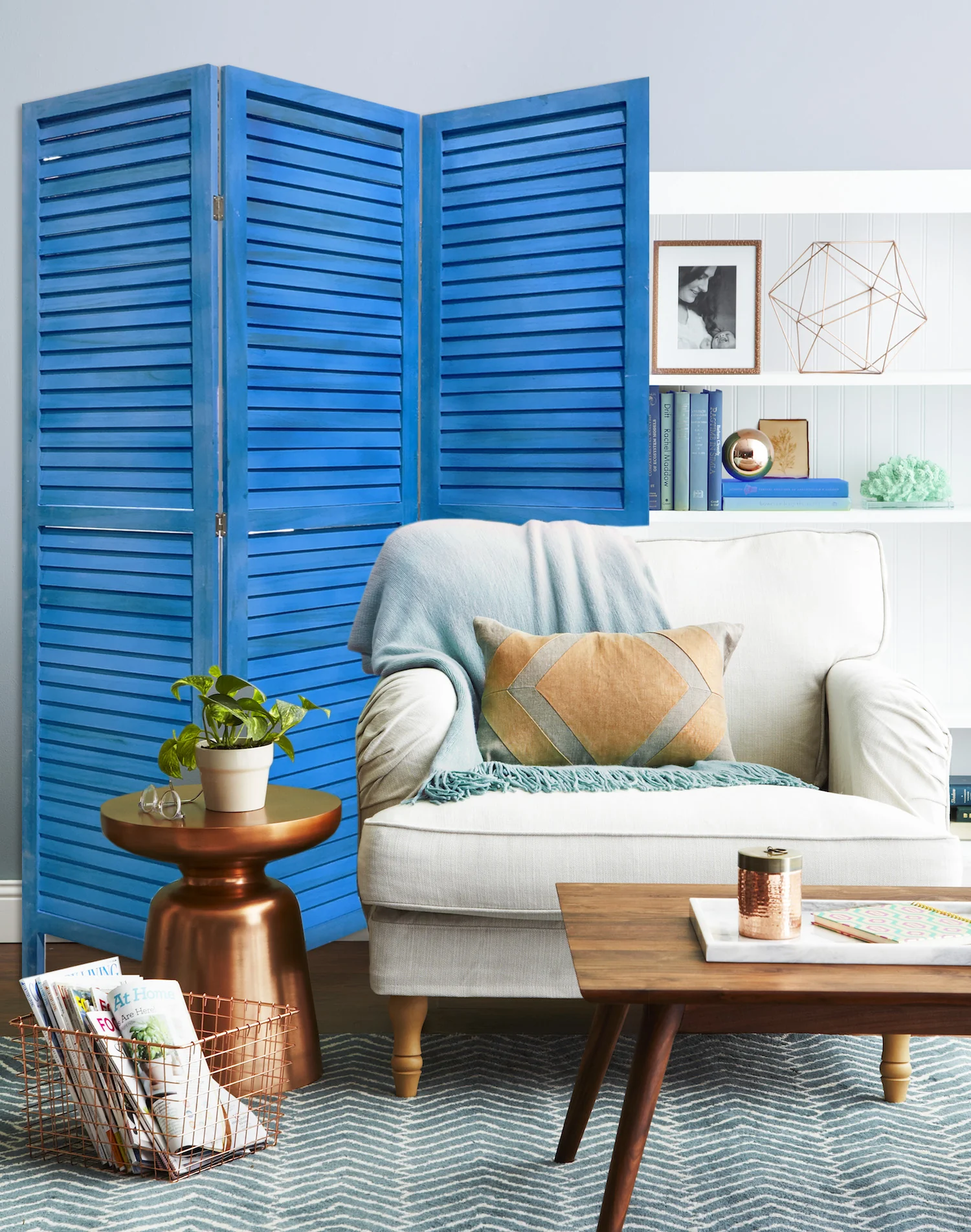 3 Panel Light Blue Shutter Screen Room Divider By Homeroots - Image 4