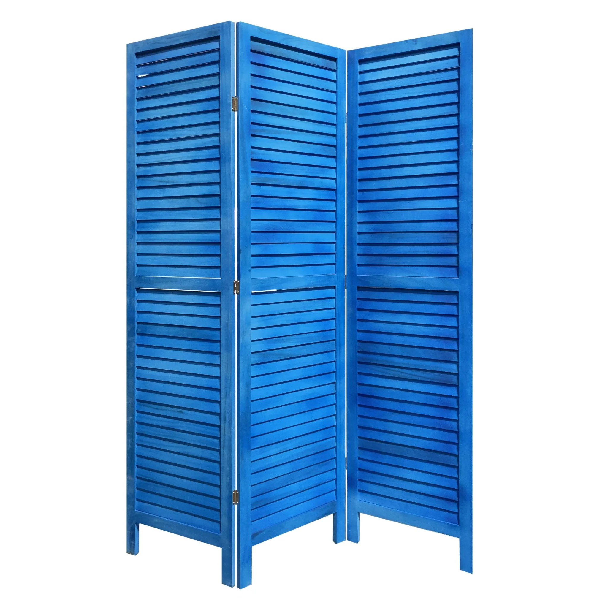 3 Panel Light Blue Shutter Screen Room Divider By Homeroots - Image 5