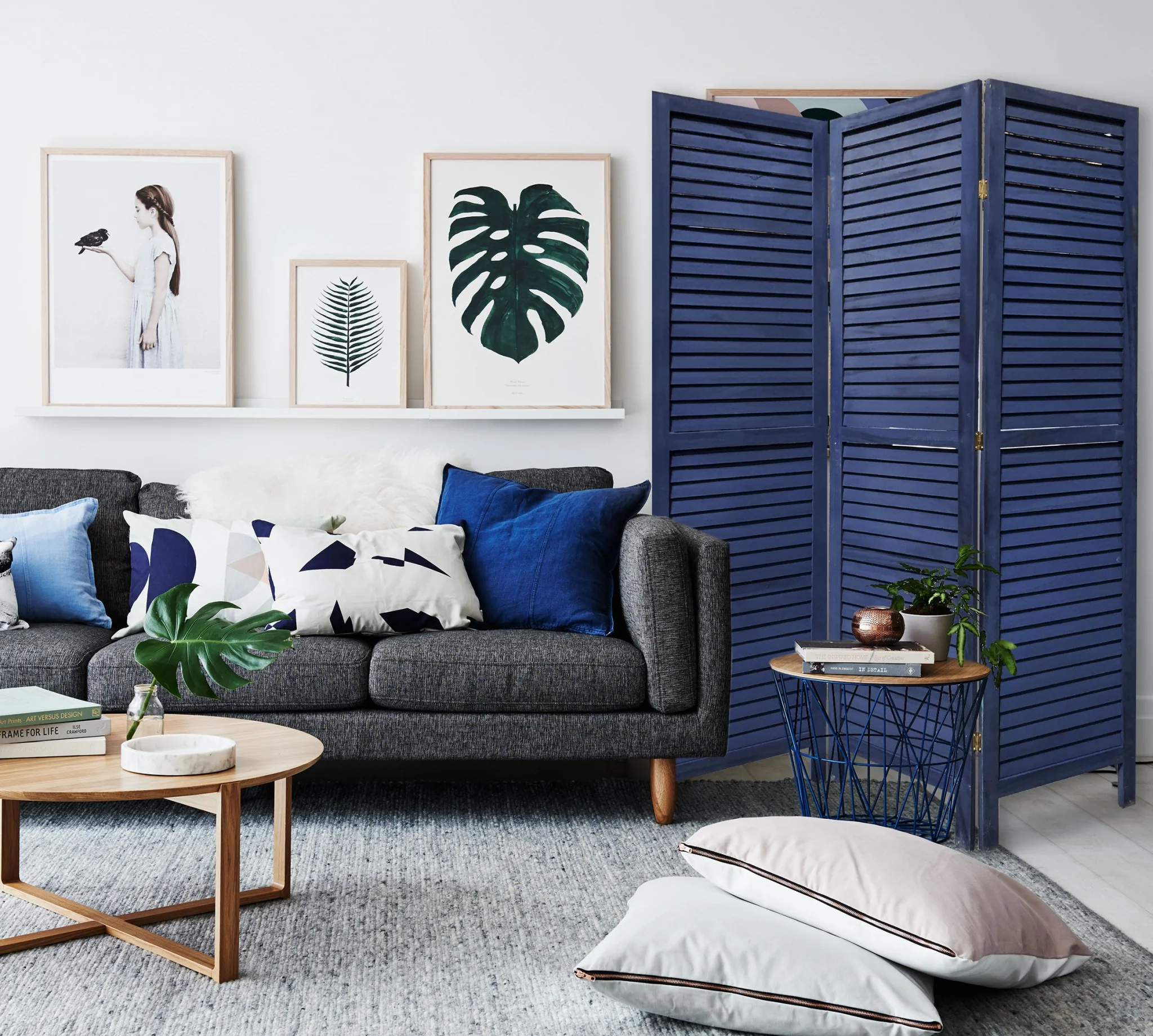 3 Panel Light Blue Shutter Screen Room Divider By Homeroots - Image 8