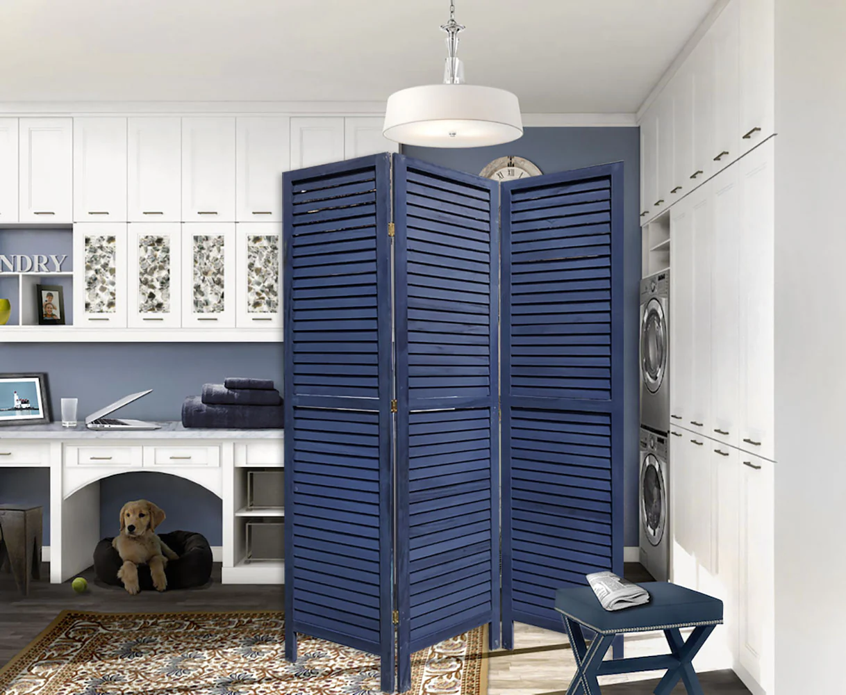 3 Panel Light Blue Shutter Screen Room Divider By Homeroots - Image 9