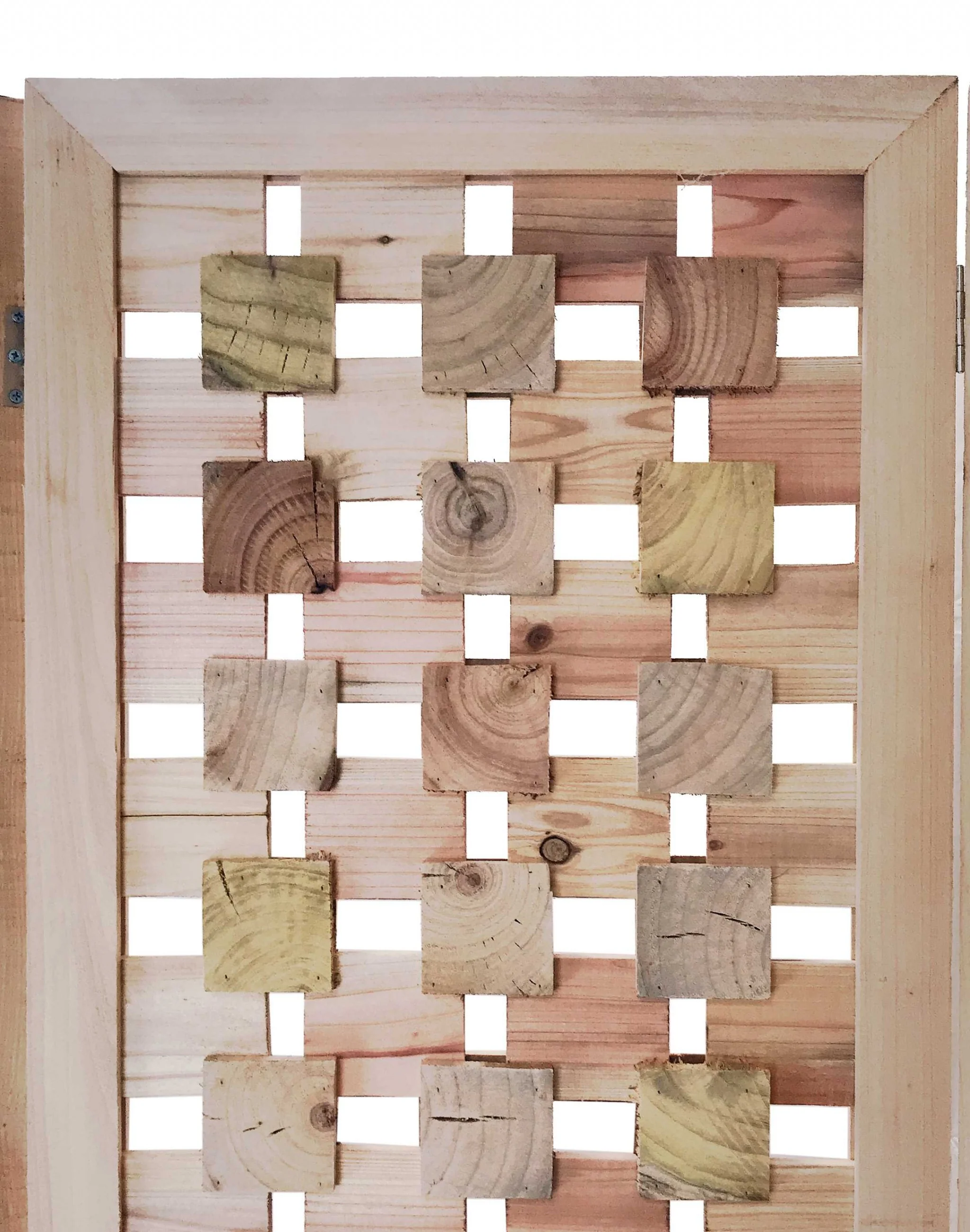 3 Panel Pink Room Divider with Cut Square Wood Design By Homeroots - Image 4