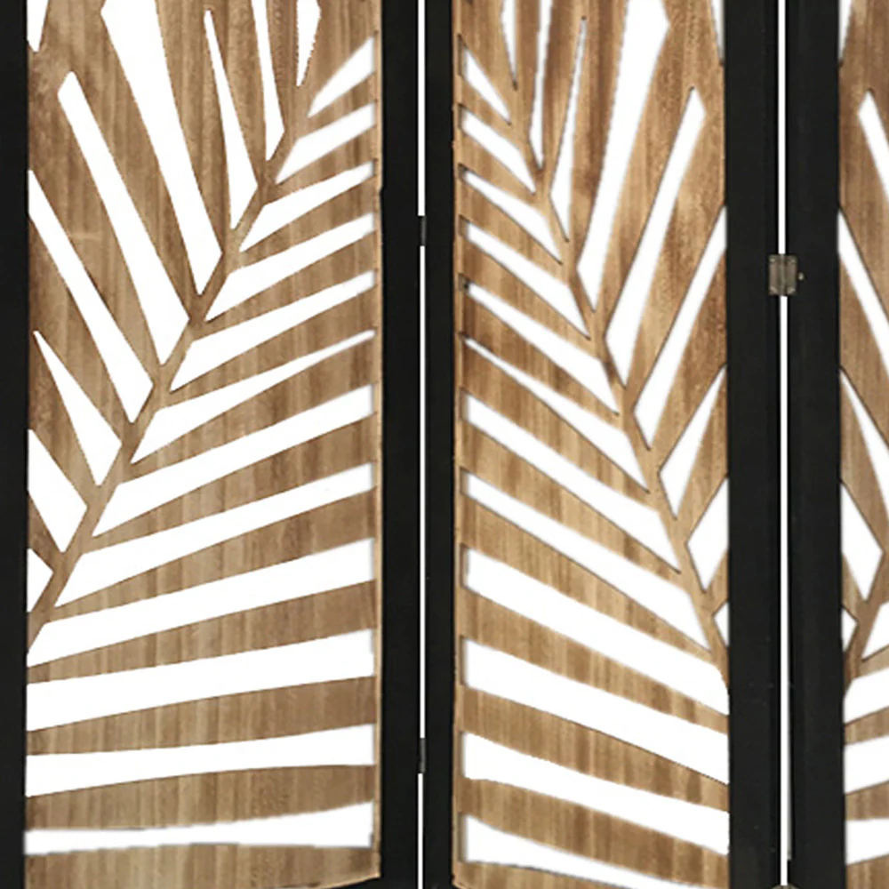 3 Panel Room Divider With Tropical Leaf Design By Homeroots - Image 2