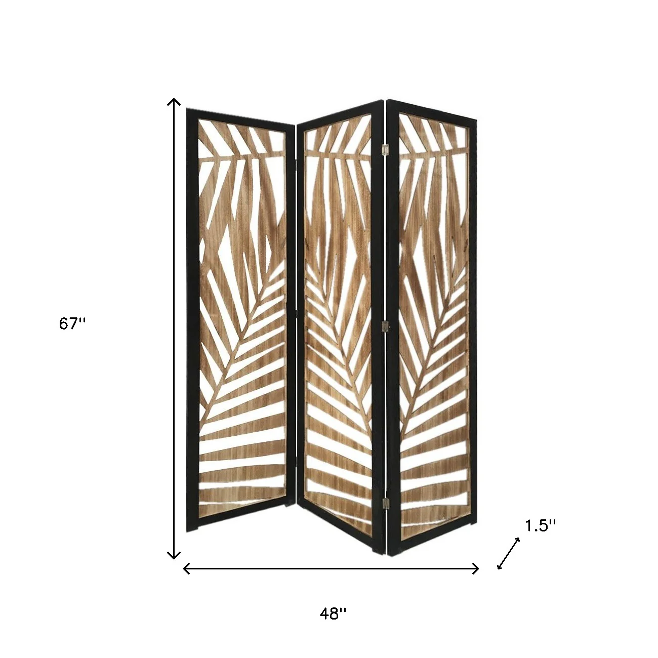 3 Panel Room Divider With Tropical Leaf Design By Homeroots - Image 8