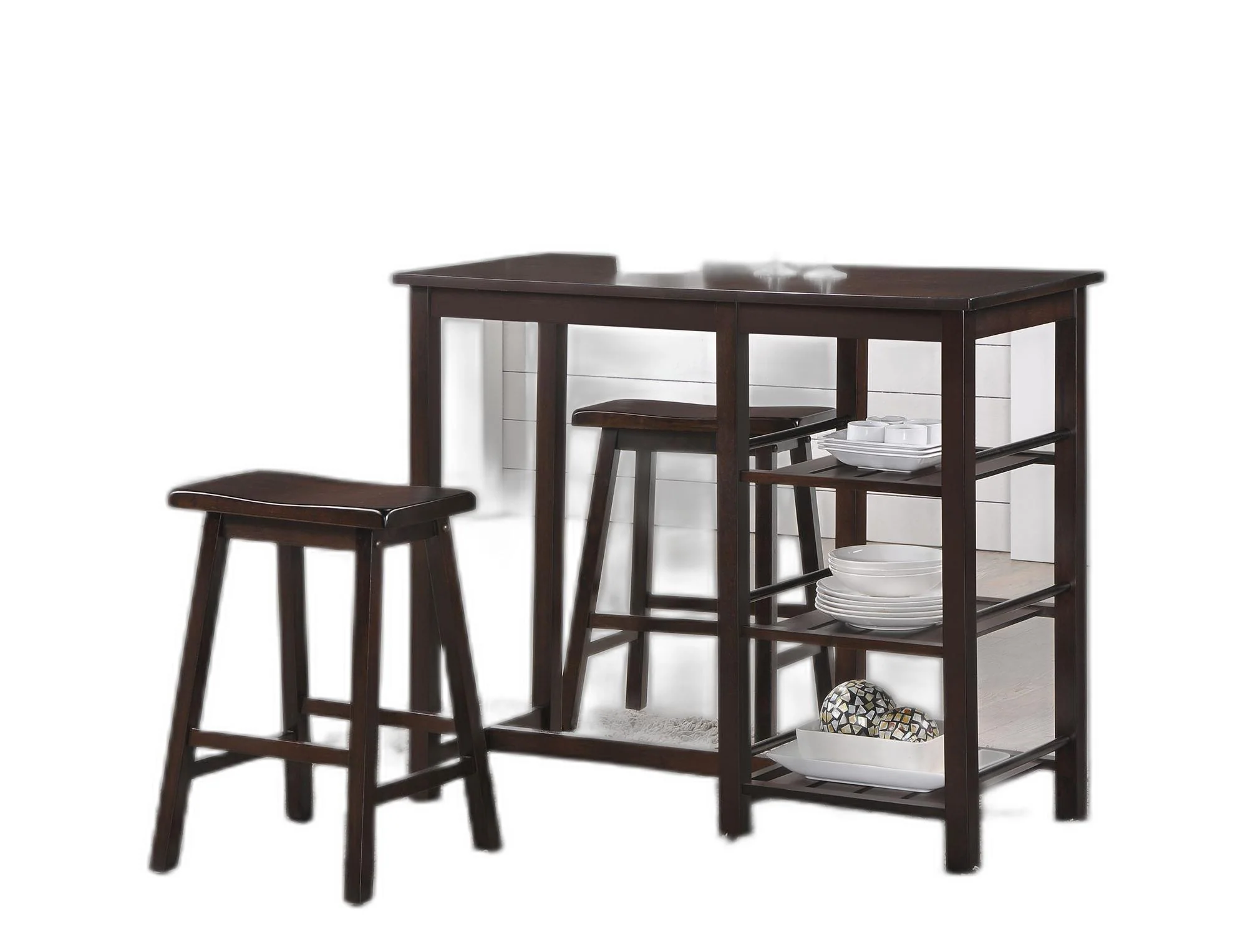 3 Piece Counter Height Set In Walnut By Homeroots - Image 2