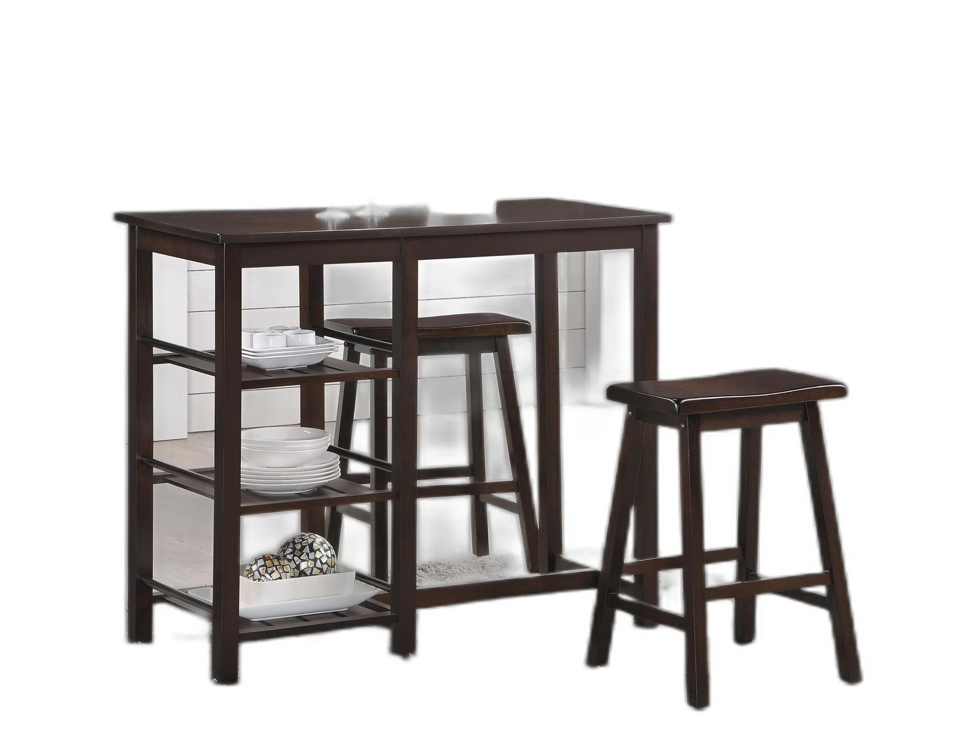 3 Piece Counter Height Set In Walnut By Homeroots - Image 3