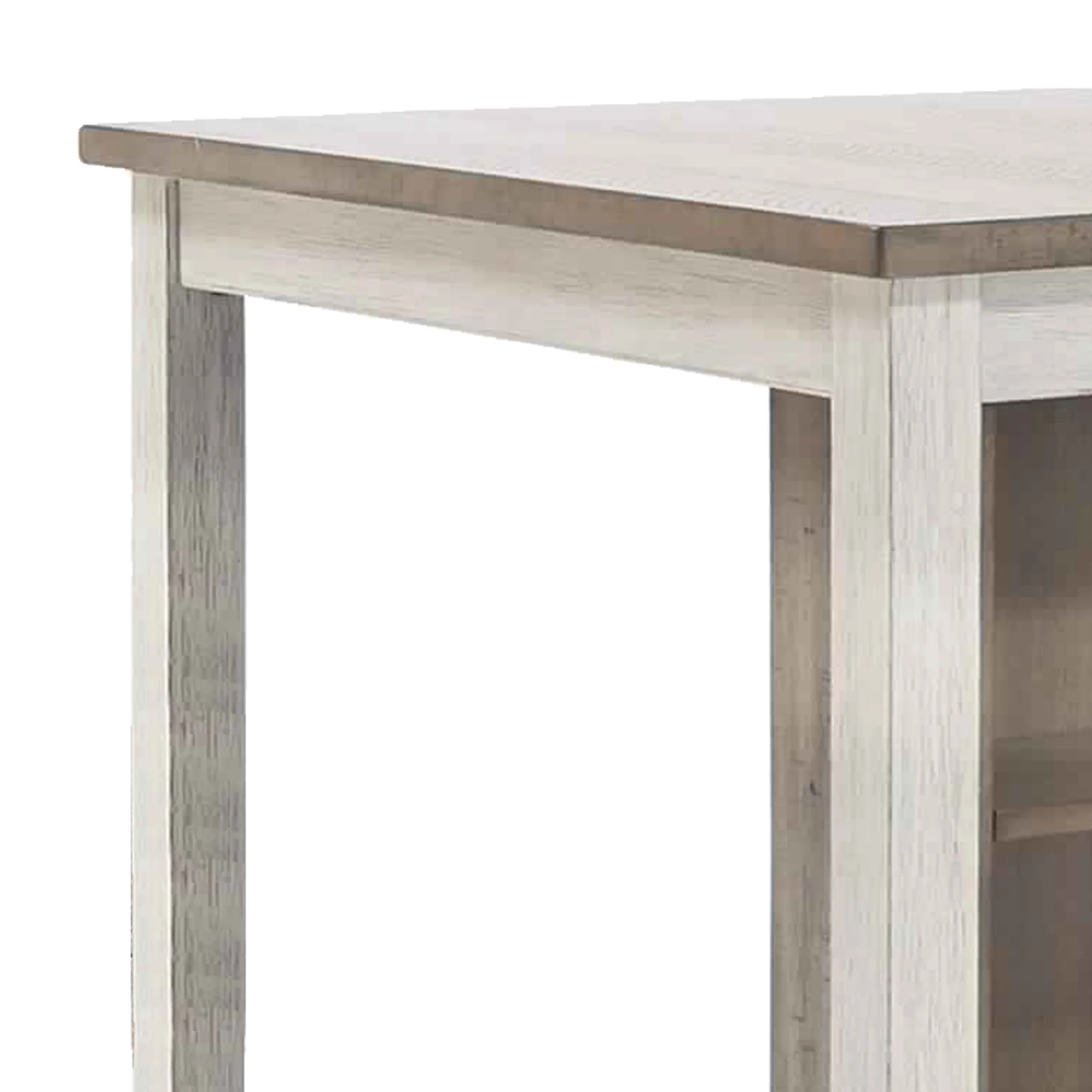 3 Piece Counter Height Table And Barstool Set, Antique White And Brown By Benzara - Image 3