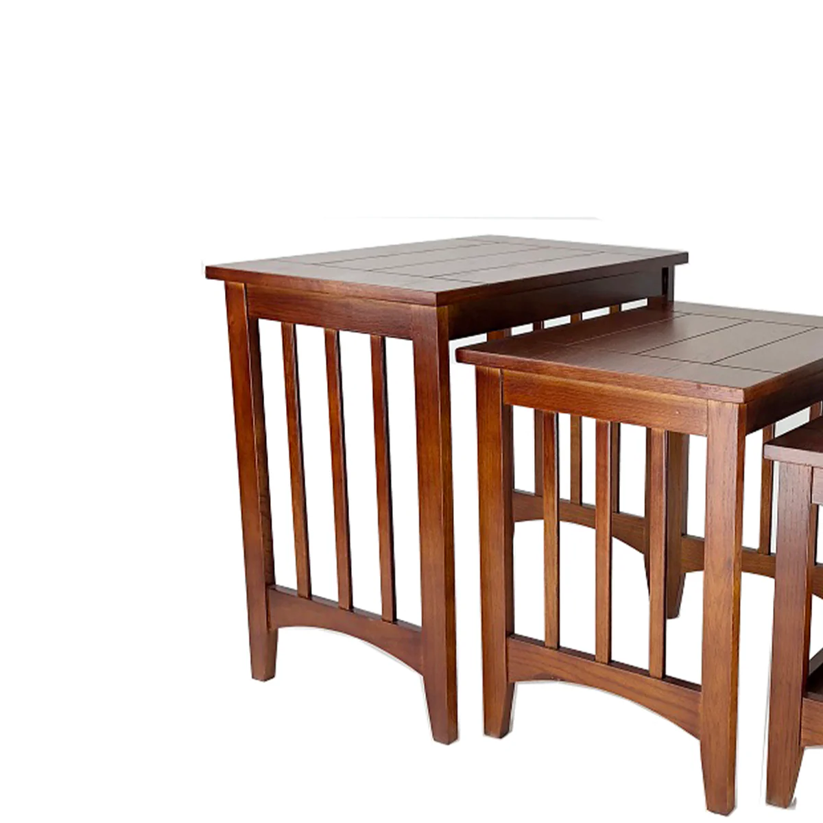 3 Piece Nesting Table With Plank Tabletop And Slatted Sides, Oak Brown By Benzara - Image 2