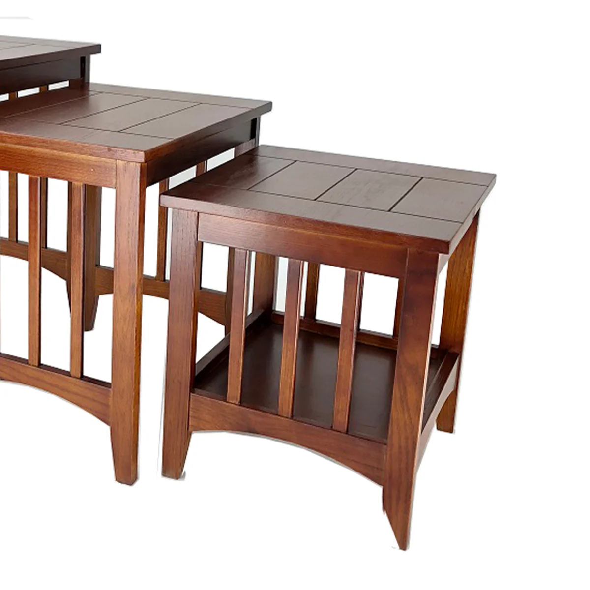 3 Piece Nesting Table With Plank Tabletop And Slatted Sides, Oak Brown By Benzara - Image 4