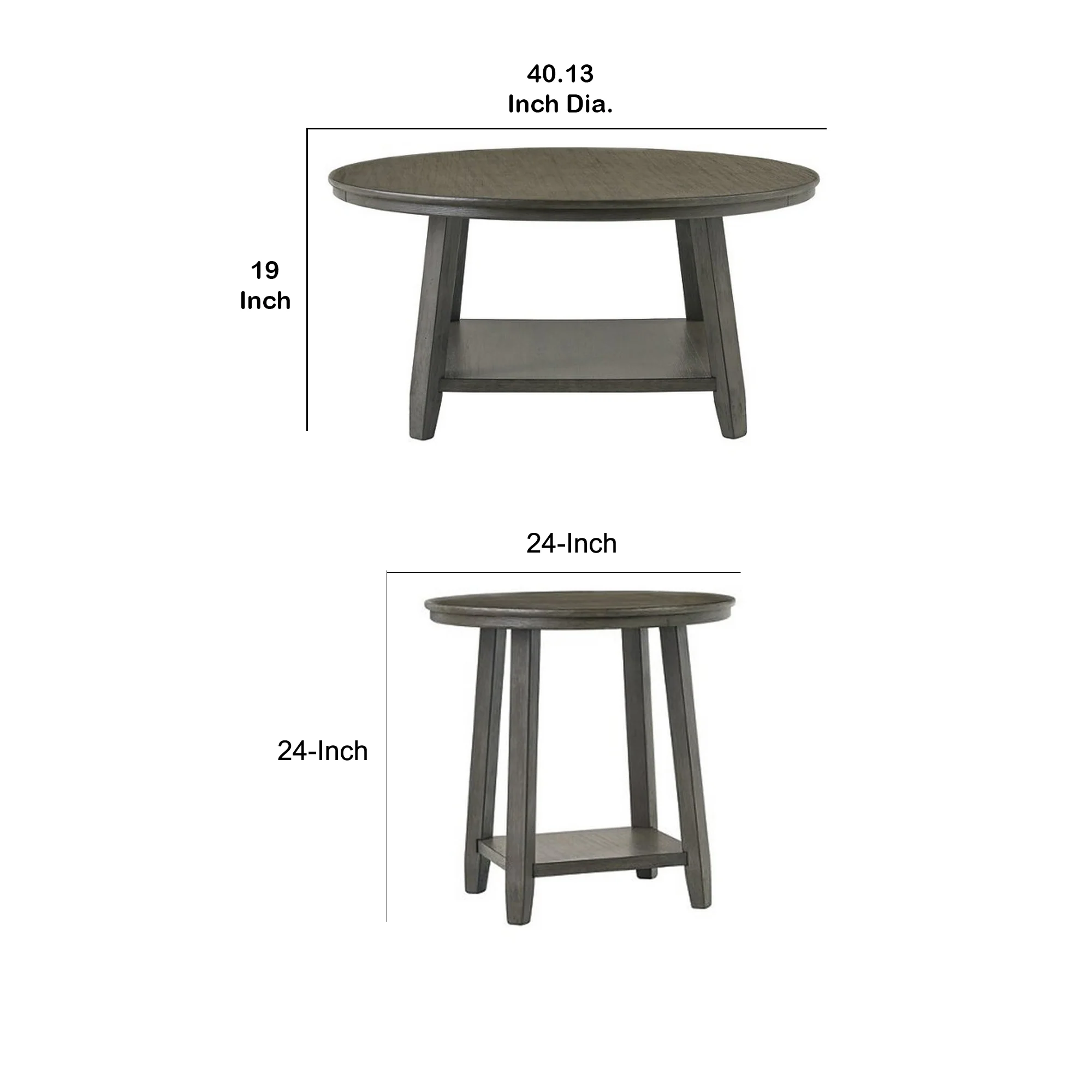 3 Piece Occasional Table Set with Open Bottom Shelf, Antique Gray By Benzara - Image 2