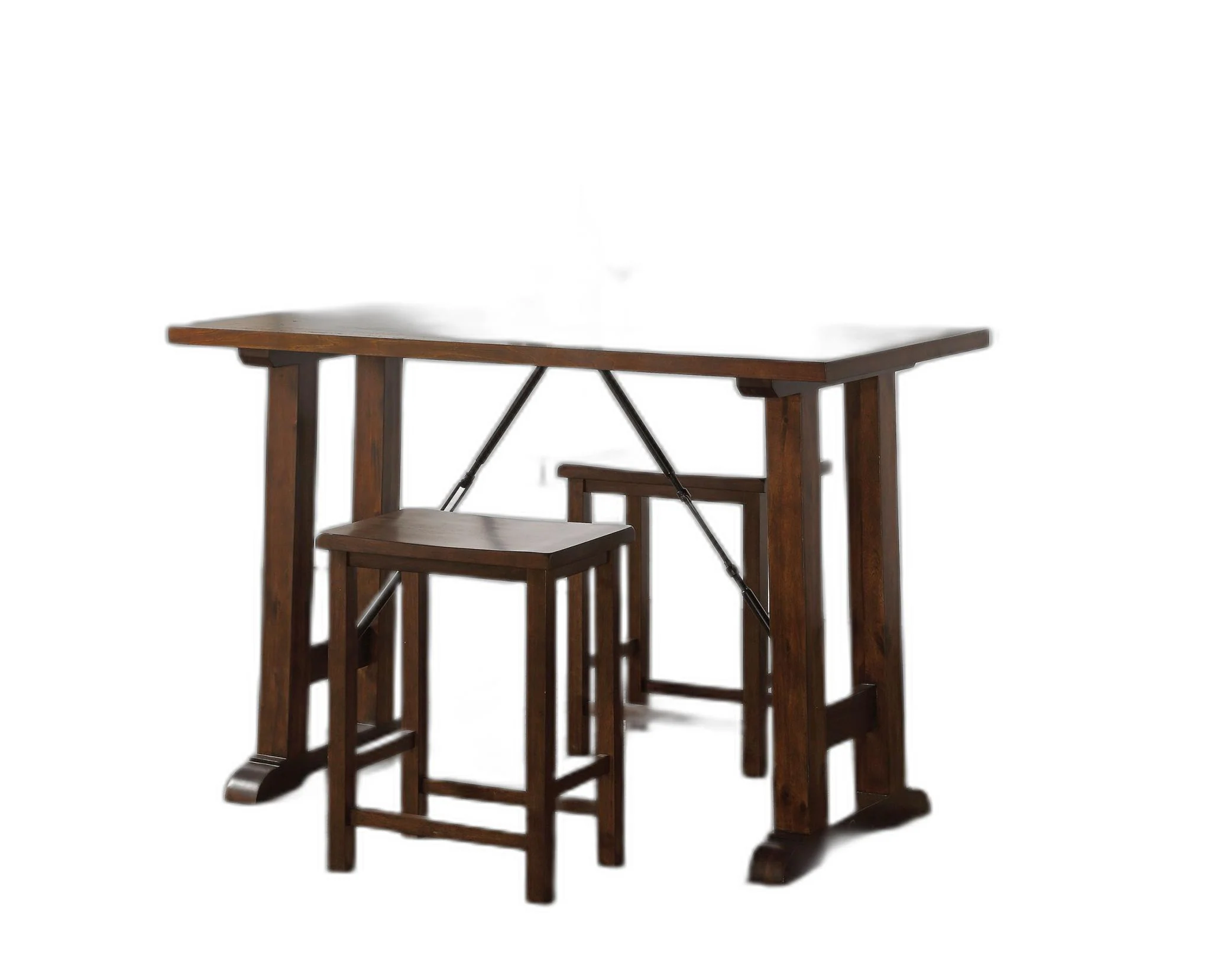 3 Piece Wooden Counter Height Set In Walnut And Black By Homeroots - Image 2