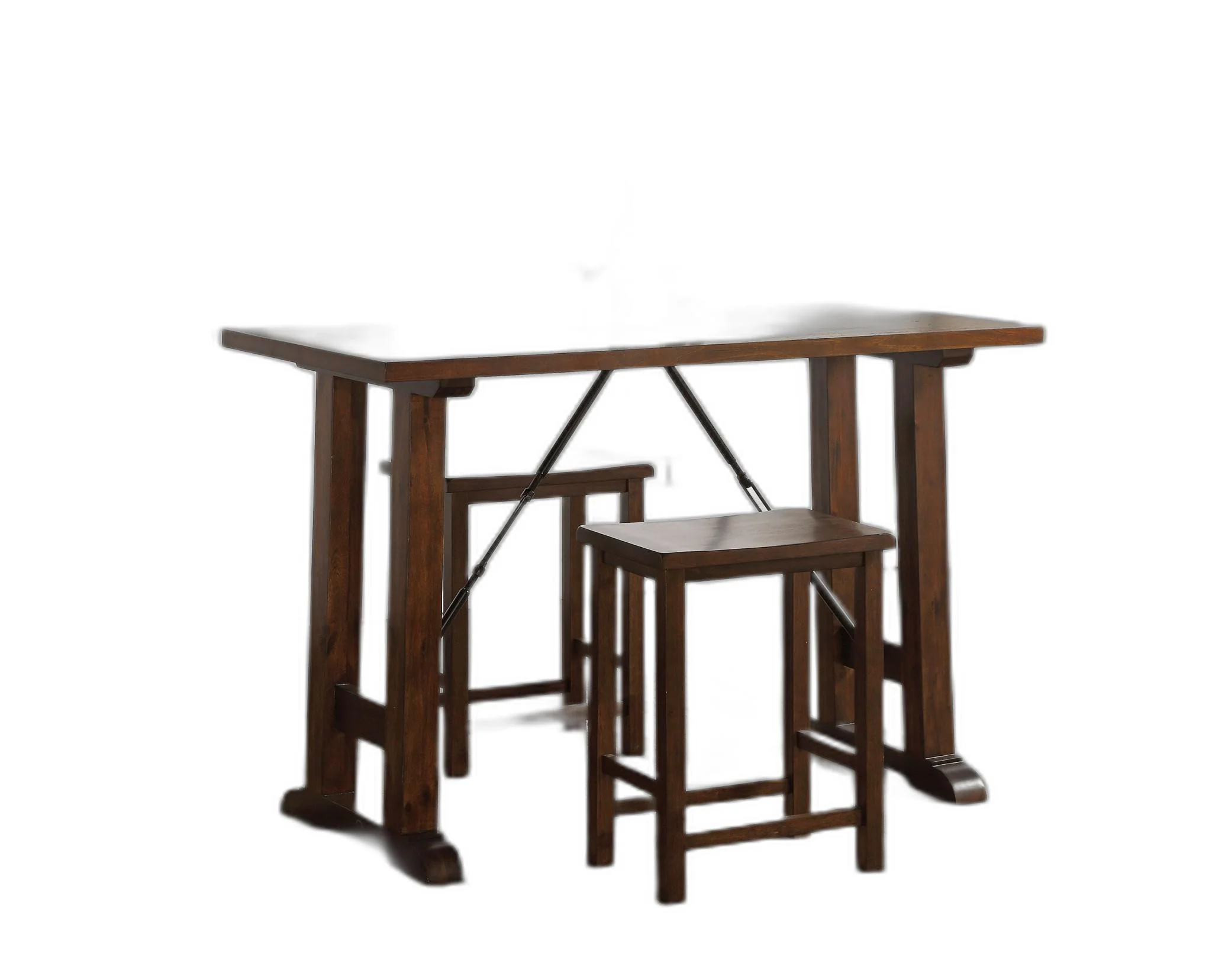 3 Piece Wooden Counter Height Set In Walnut And Black By Homeroots - Image 3