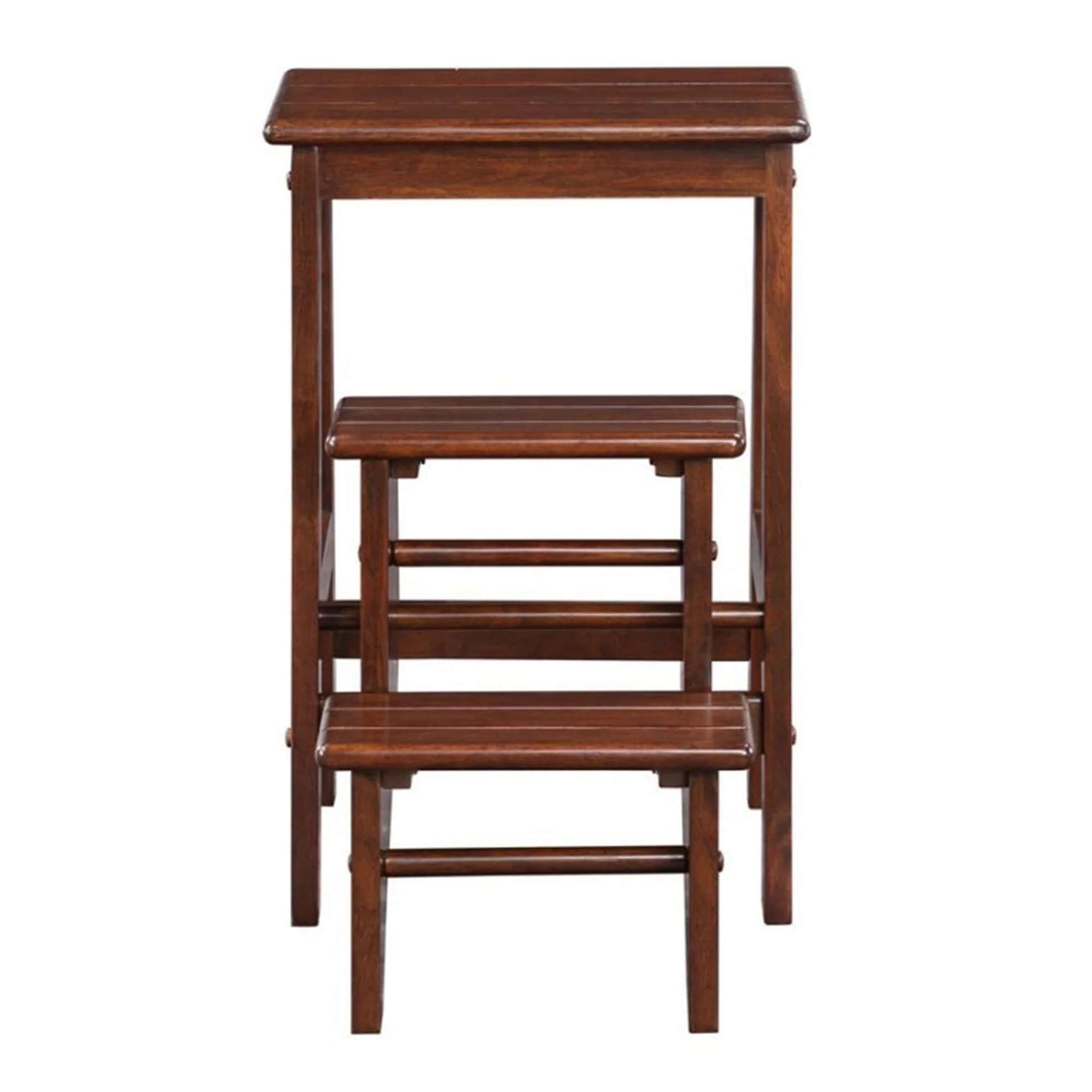 3 Step Wooden Frame Stool with Safety Latch, Brown By Benzara - Image 3