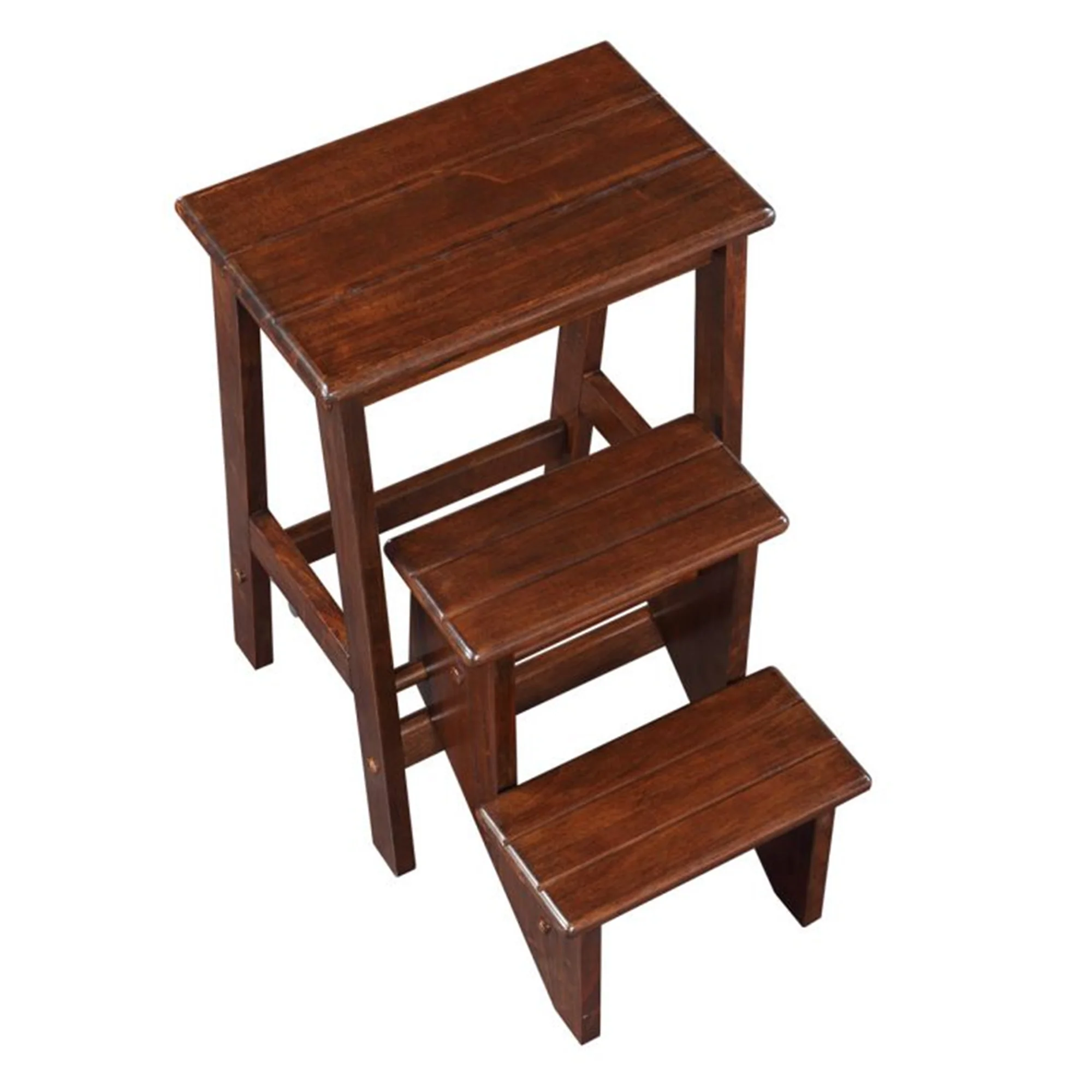 3 Step Wooden Frame Stool with Safety Latch, Brown By Benzara - Image 4