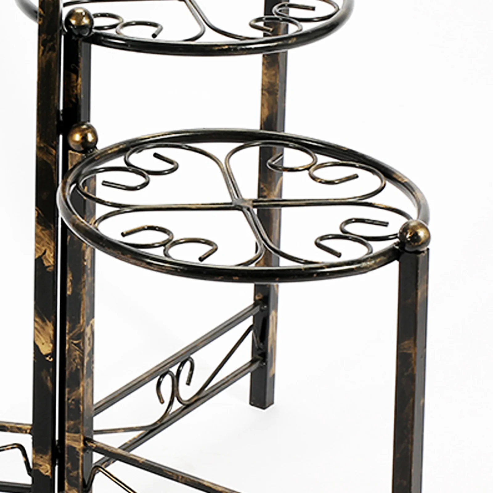 3 Tier Heart Clover Design Round Top Metal Plant Stand, Black By Benzara - Image 3