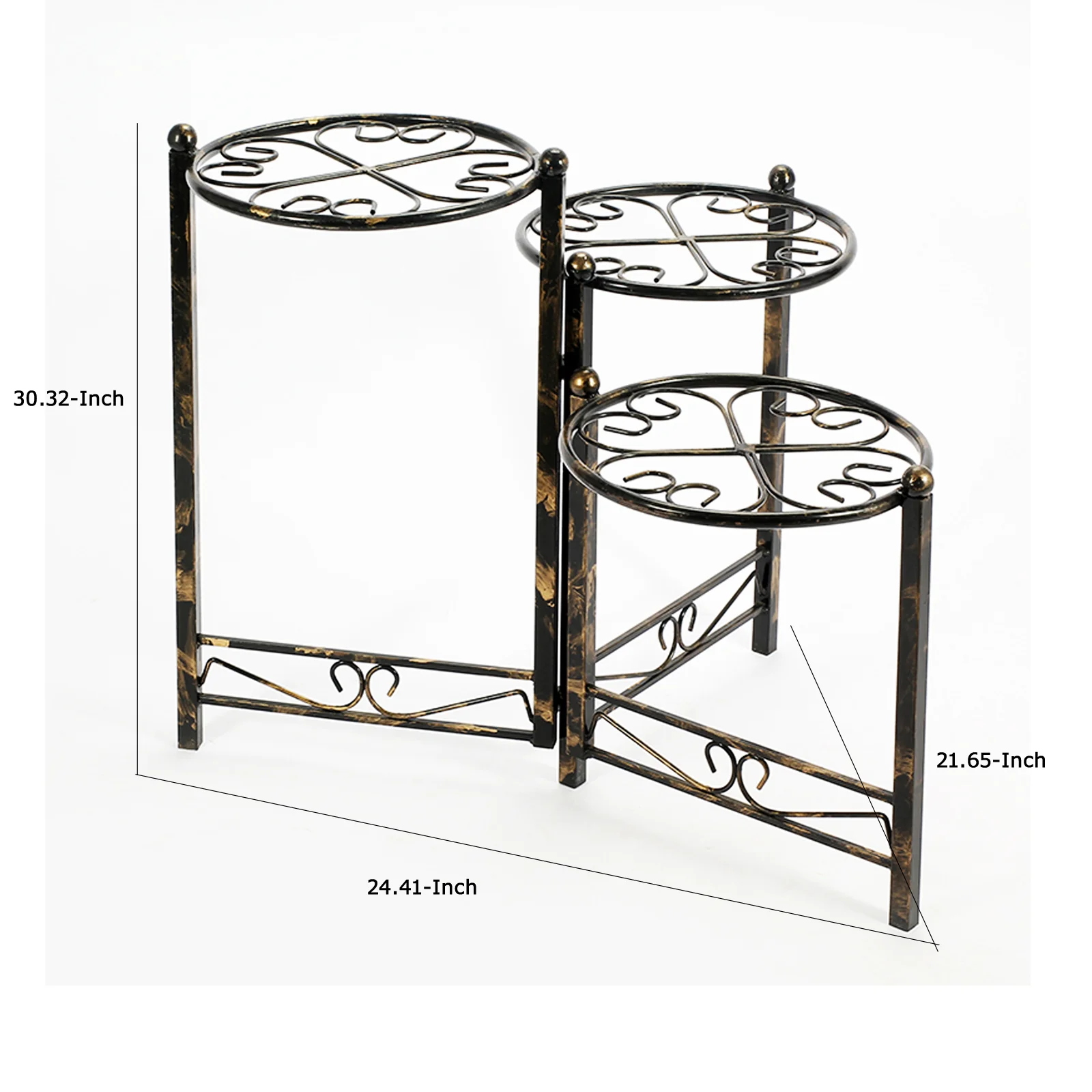 3 Tier Heart Clover Design Round Top Metal Plant Stand, Black By Benzara - Image 5