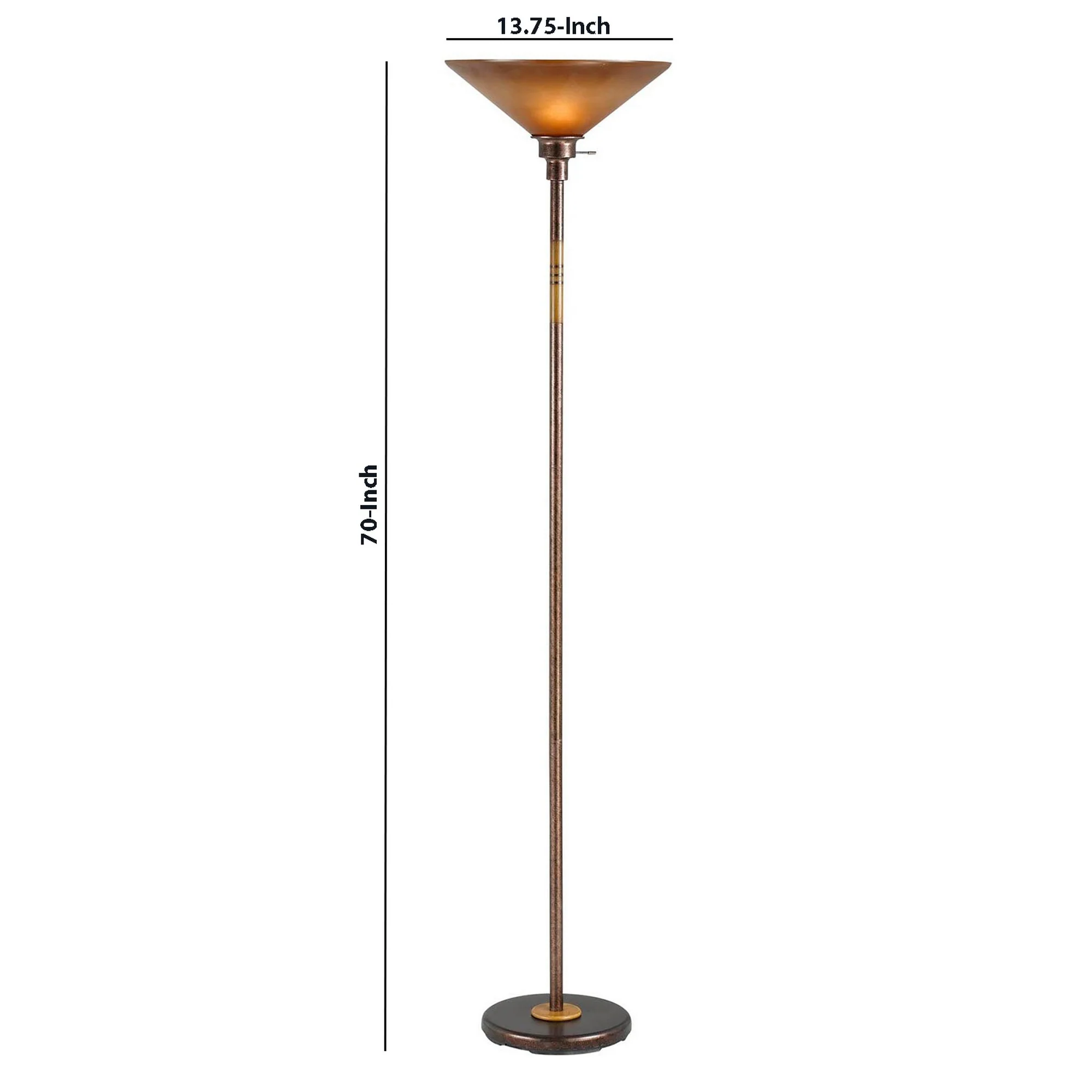 3 Way Torchiere Floor Lamp With Frosted Glass Shade And Stable Base, Bronze By Benzara - Image 5