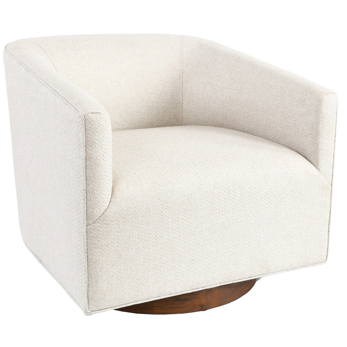 30" Beige and Wood Brown Polyester Chevron Swivel Barrel Chair By Homeroots - Image 2