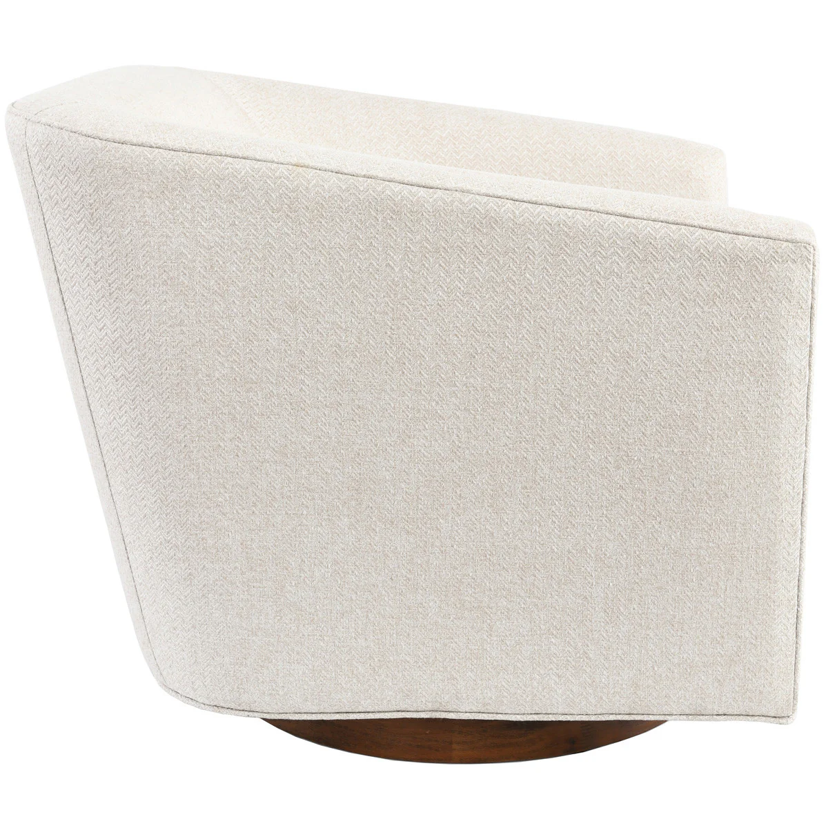30" Beige and Wood Brown Polyester Chevron Swivel Barrel Chair By Homeroots - Image 3