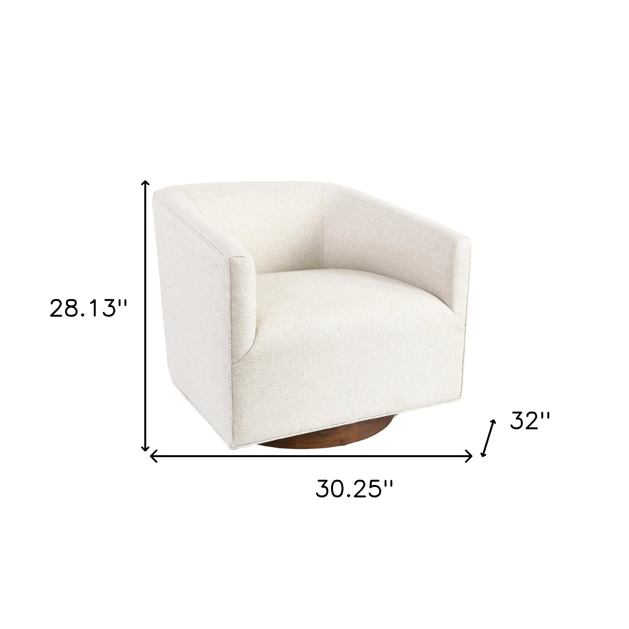 30" Beige and Wood Brown Polyester Chevron Swivel Barrel Chair By Homeroots - Image 7
