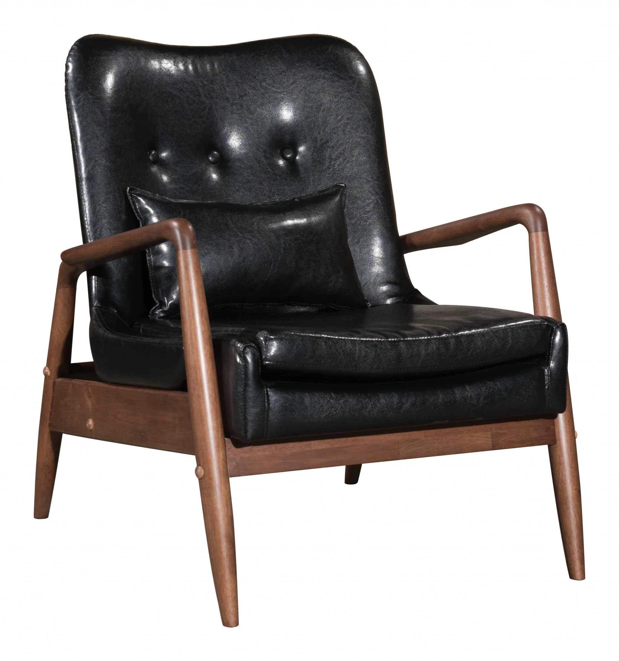 30" Black and Brown Faux Leather Tufted Arm Chair with Ottoman By Homeroots - Image 2