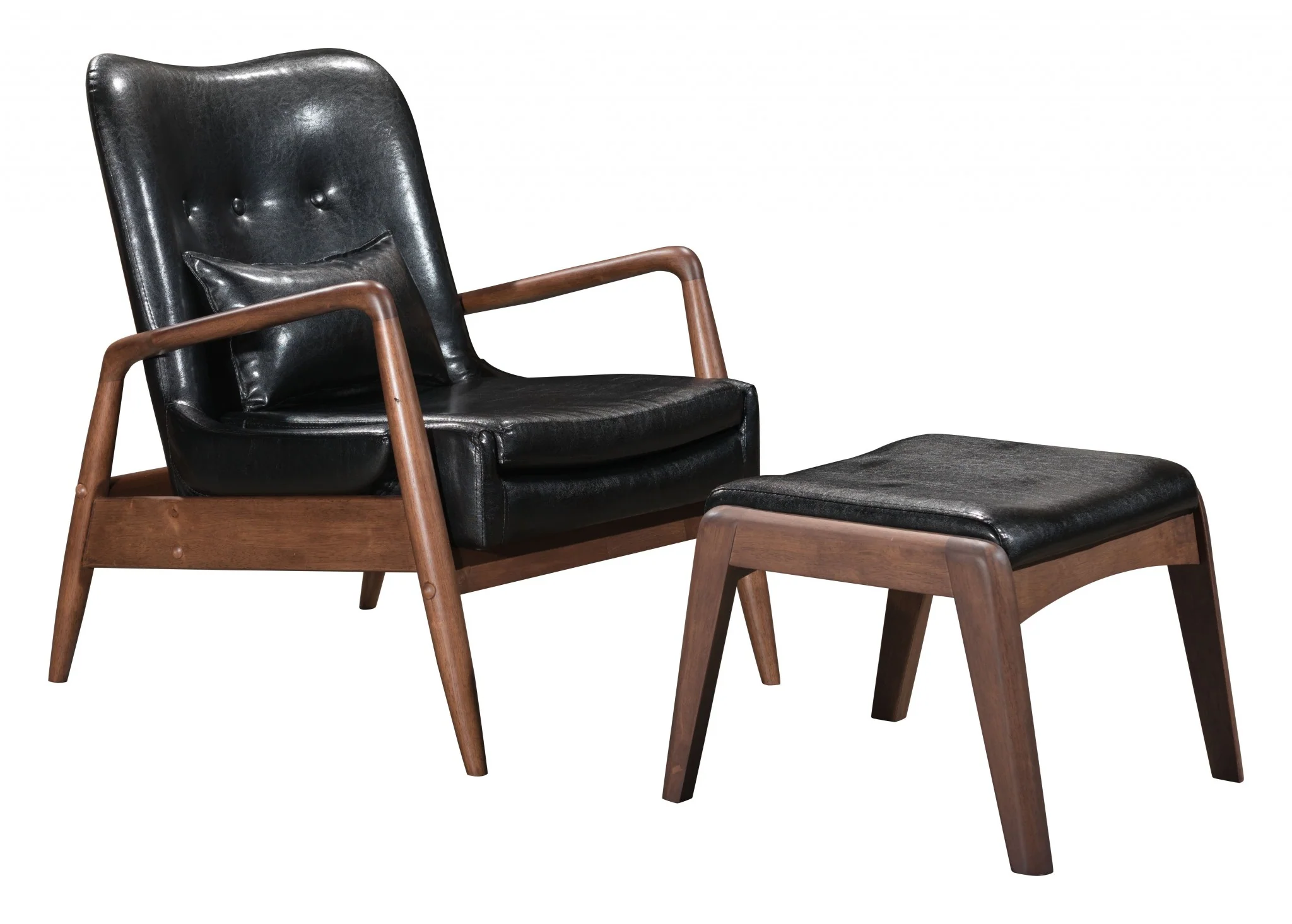30" Black and Brown Faux Leather Tufted Arm Chair with Ottoman By Homeroots - Image 8