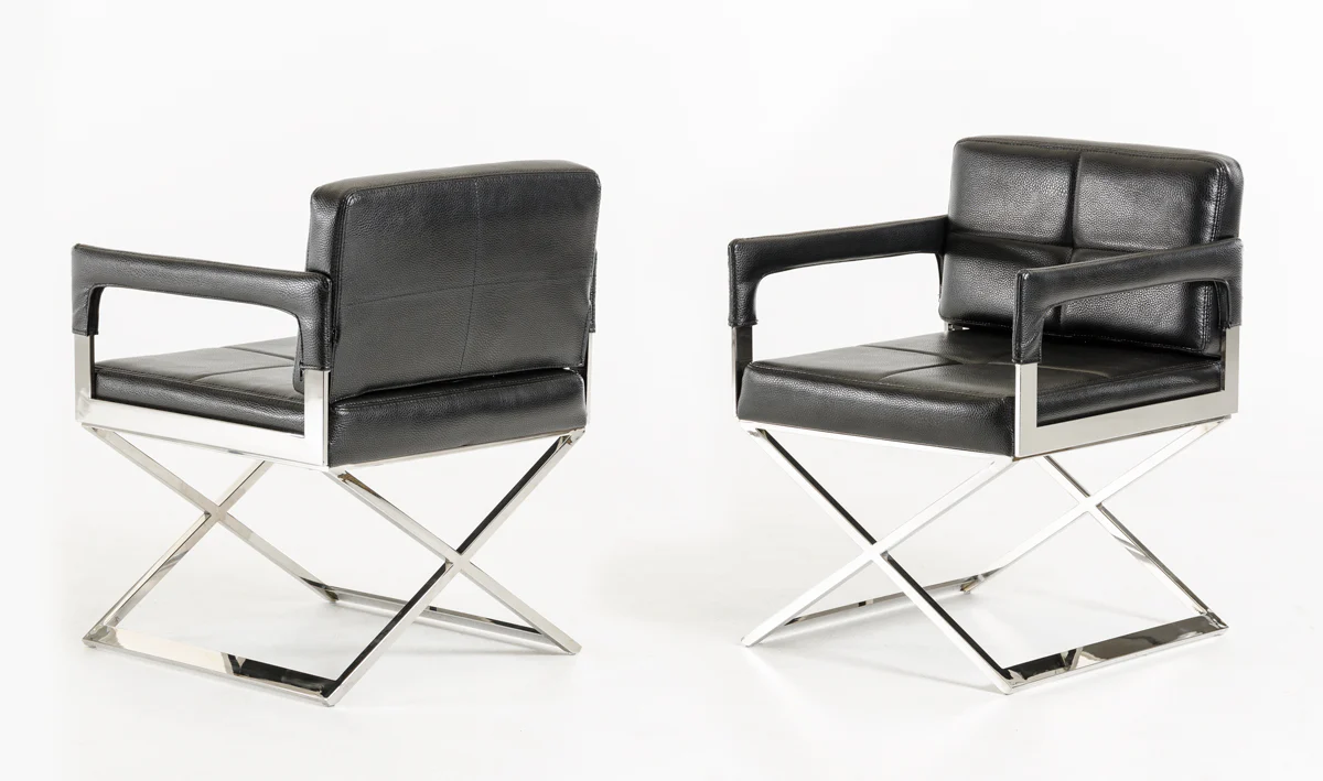30' Black Bonded Leather and Metal Accent Chair By Homeroots - Image 2
