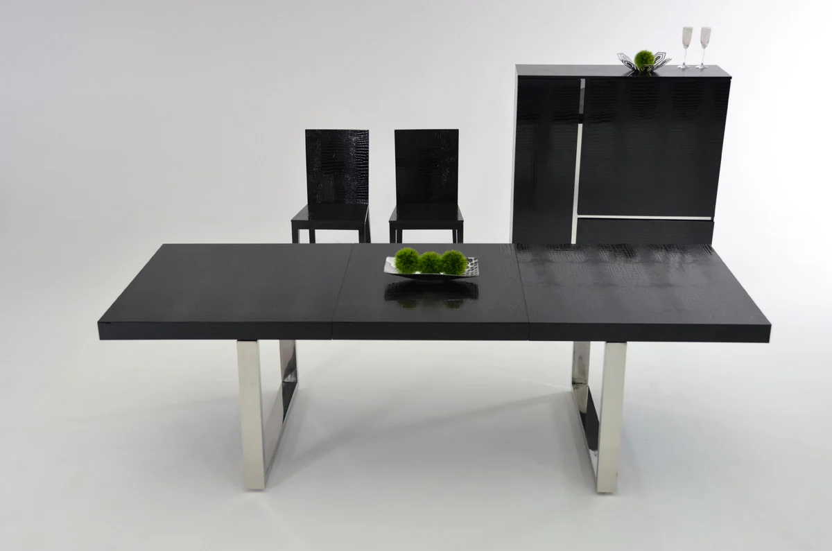 30' Black Crocodile Lacquer Mdf Dining Table With Stainless Steel Legs By Homeroots - Image 2