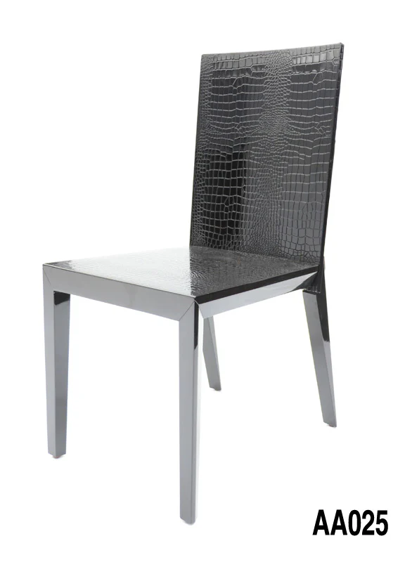 30' Black Crocodile Lacquer Mdf Dining Table With Stainless Steel Legs By Homeroots - Image 3