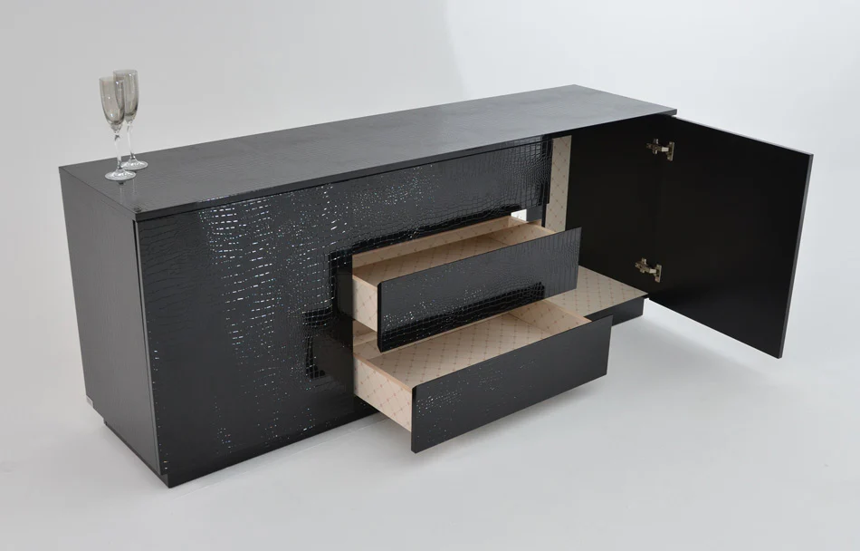 30' Black Crocodile Lacquer Mdf Dining Table With Stainless Steel Legs By Homeroots - Image 4