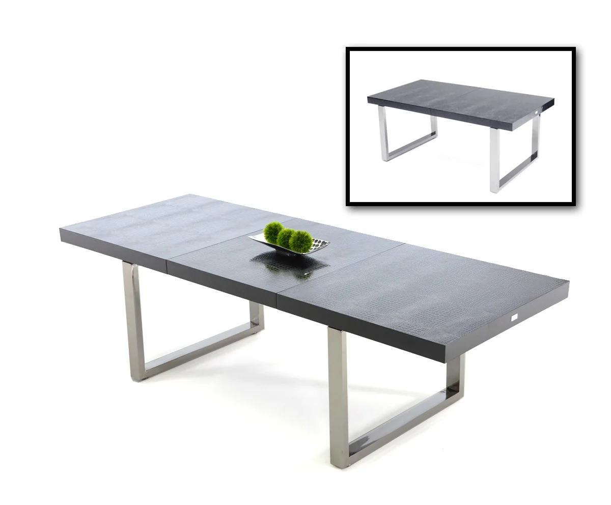 30' Black Crocodile Lacquer Mdf Dining Table With Stainless Steel Legs By Homeroots - Image 5