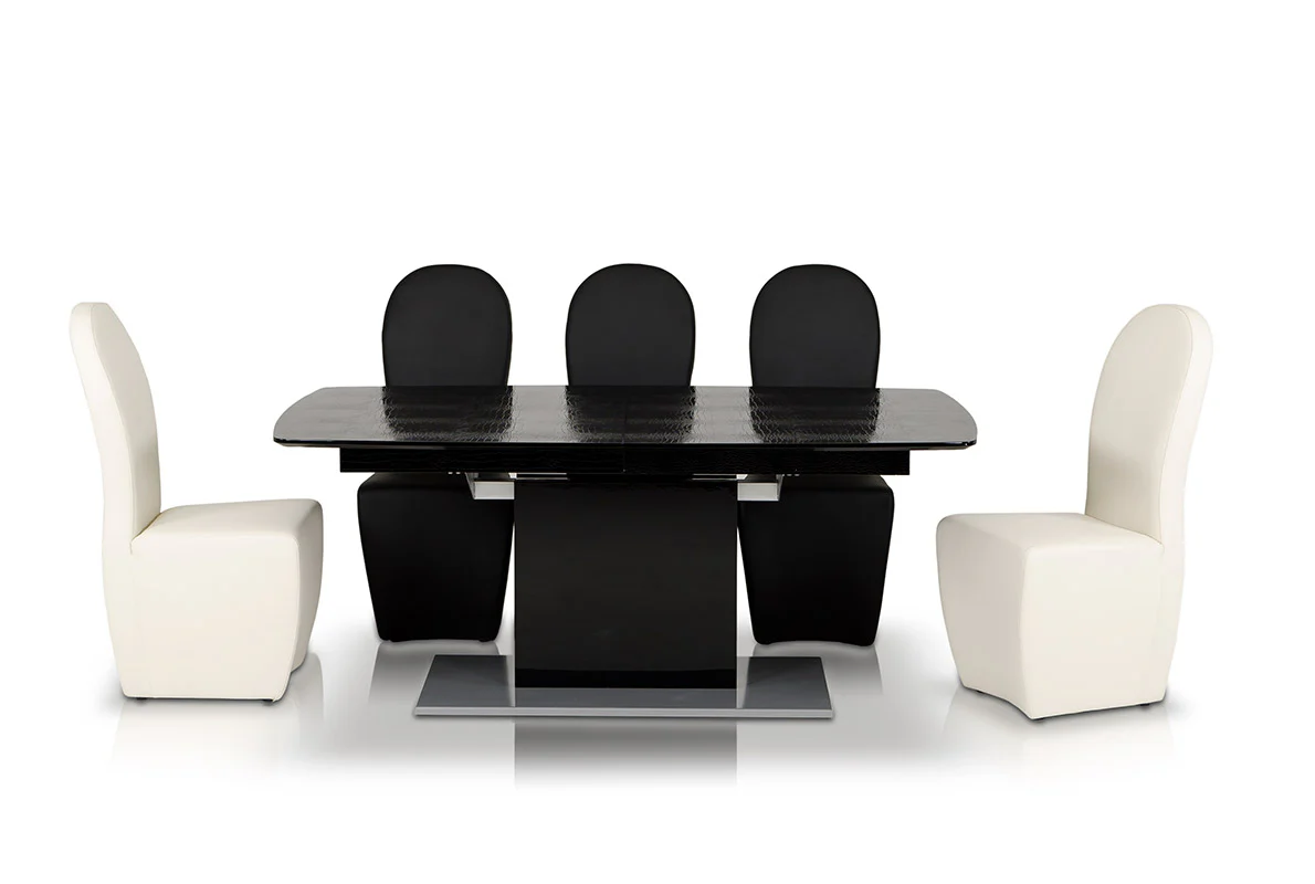 30' Black Crocodile Mdf Hardwood And Metal Dining Table By Homeroots - Image 3