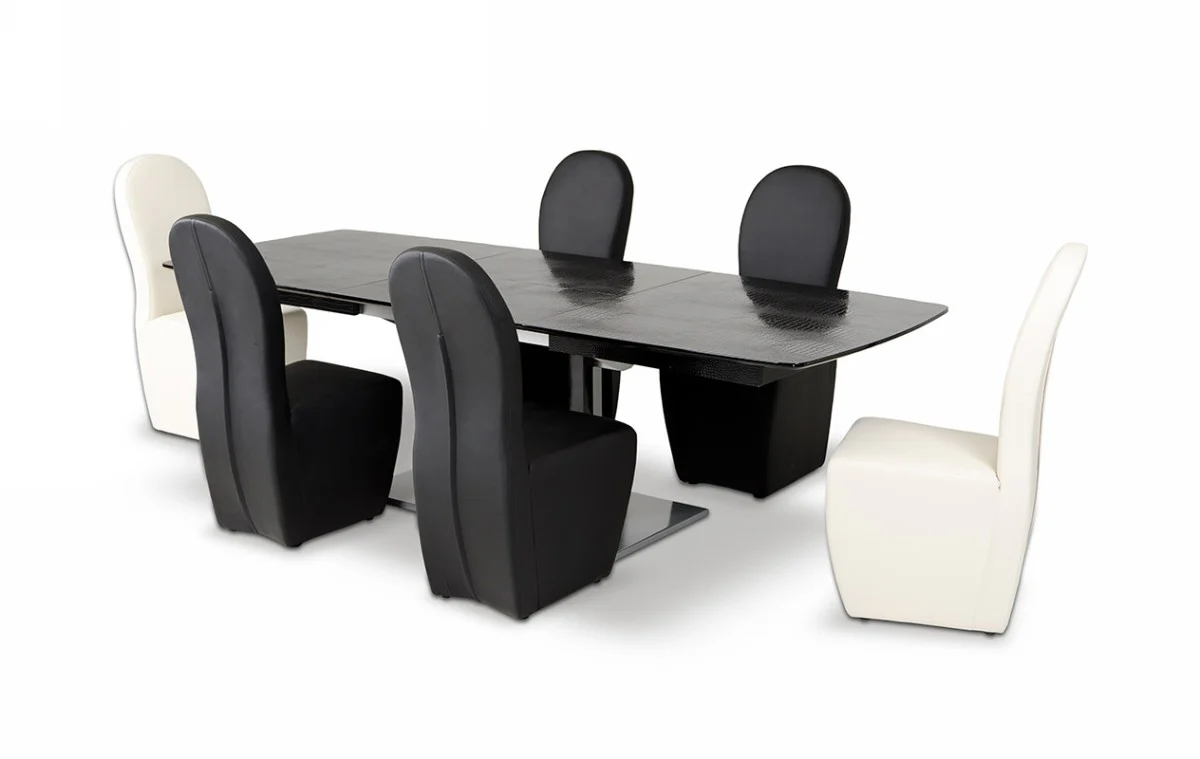 30' Black Crocodile Mdf Hardwood And Metal Dining Table By Homeroots - Image 5