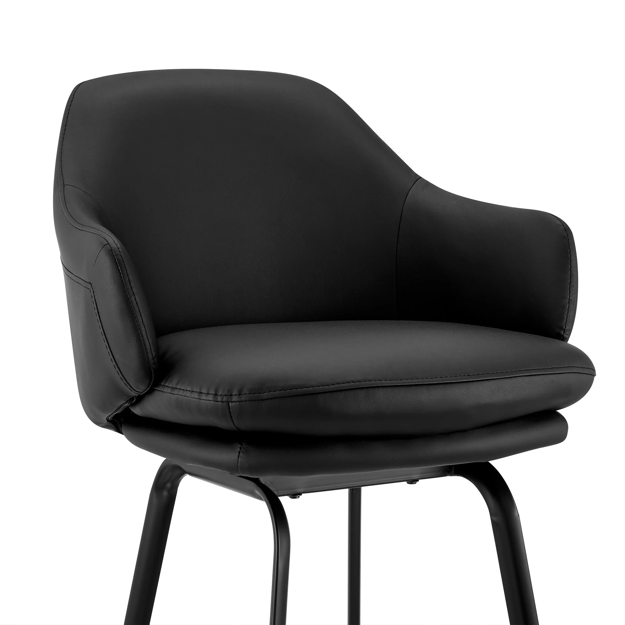 30" Black Faux Leather and Black Metal Swivel Bar Stool By Homeroots - Image 7