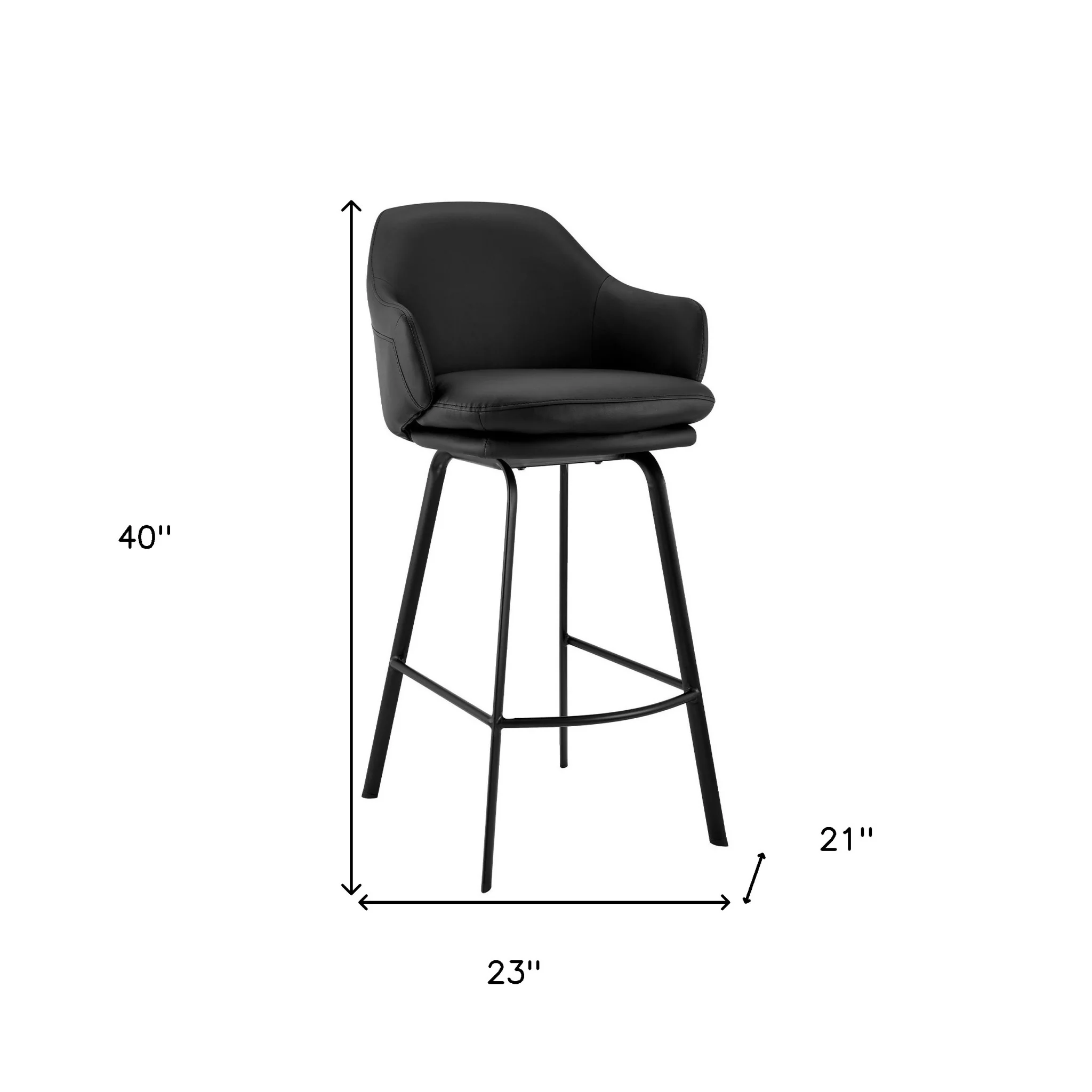 30" Black Faux Leather and Black Metal Swivel Bar Stool By Homeroots - Image 9