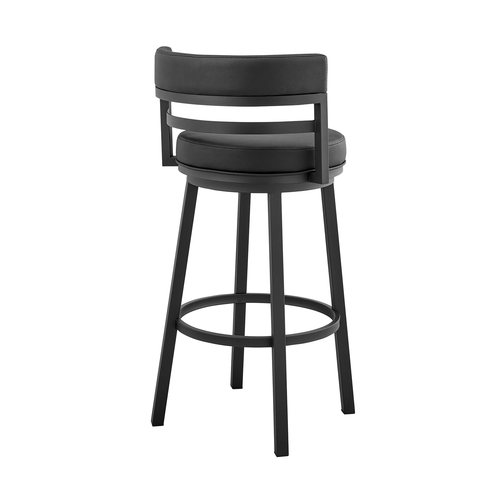 30" Black Faux Leather And Iron Swivel Low Back Bar Height Bar Chair With Footrest By Homeroots - Image 5