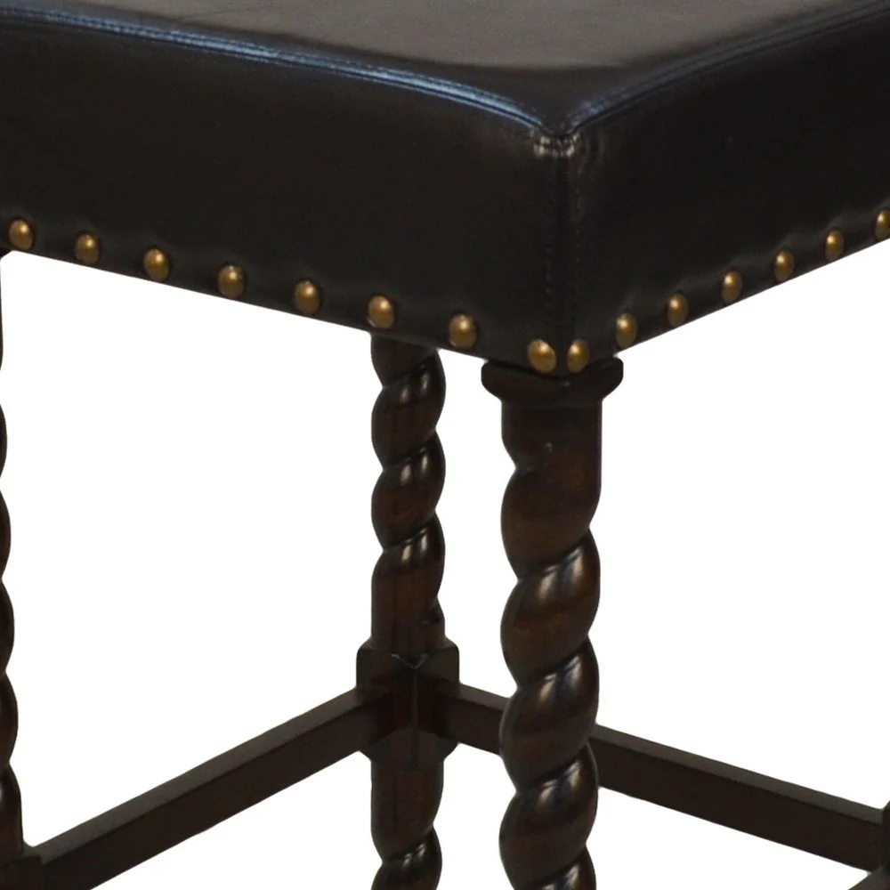 30" Black Faux Leather And Solid Wood Backless Bar Height Chair With Footrest By Homeroots - Image 3