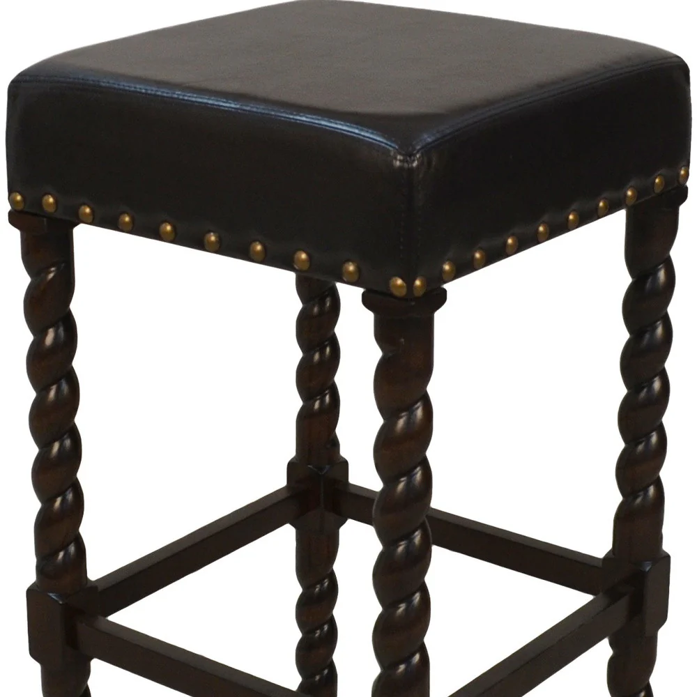 30" Black Faux Leather And Solid Wood Backless Bar Height Chair With Footrest By Homeroots - Image 4